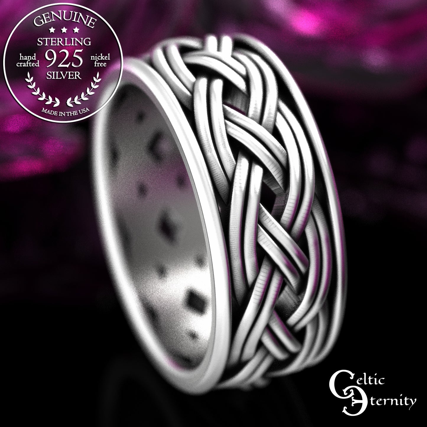 Sterling Silver Men's Wide Celtic Wedding Band - Irish Weave Pattern,2147