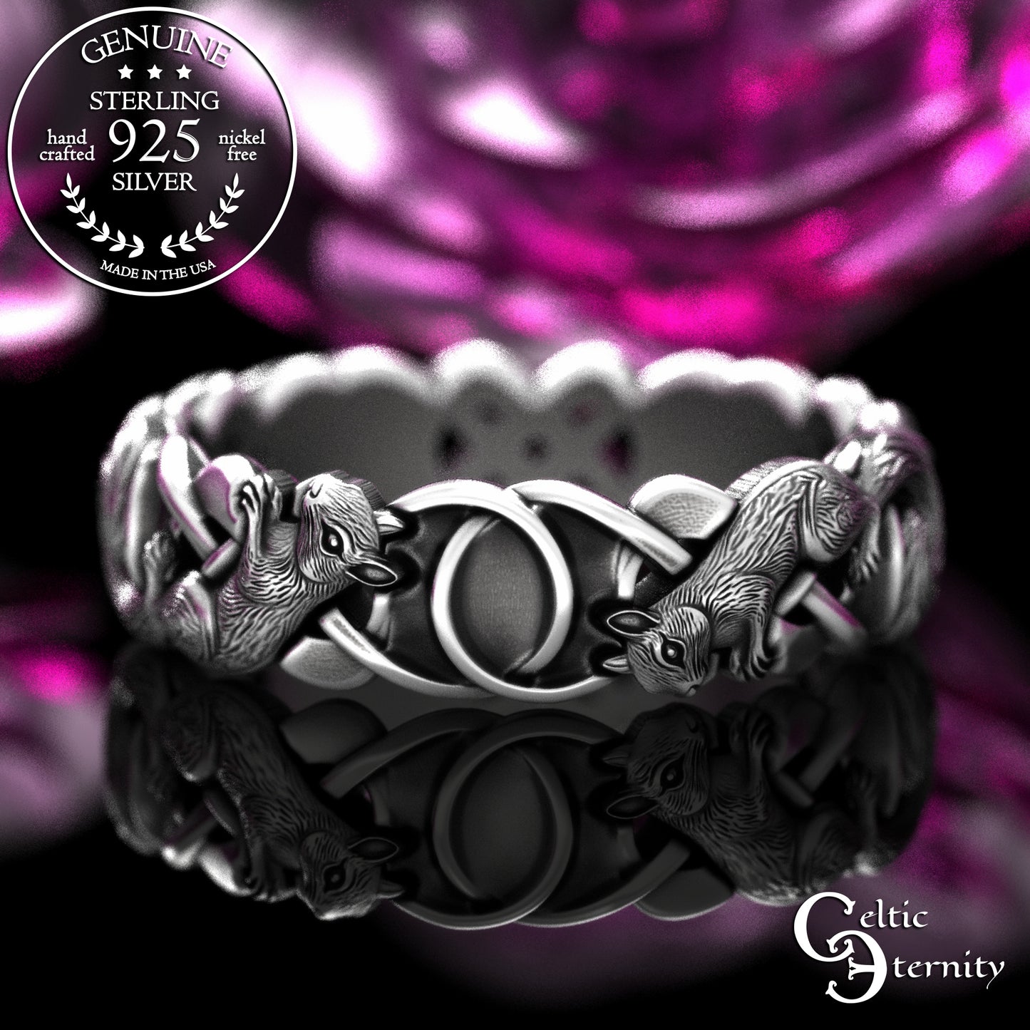 Sterling Matching Squirrels with Infinity Knotwork Wedding Band Set, 2149 2150