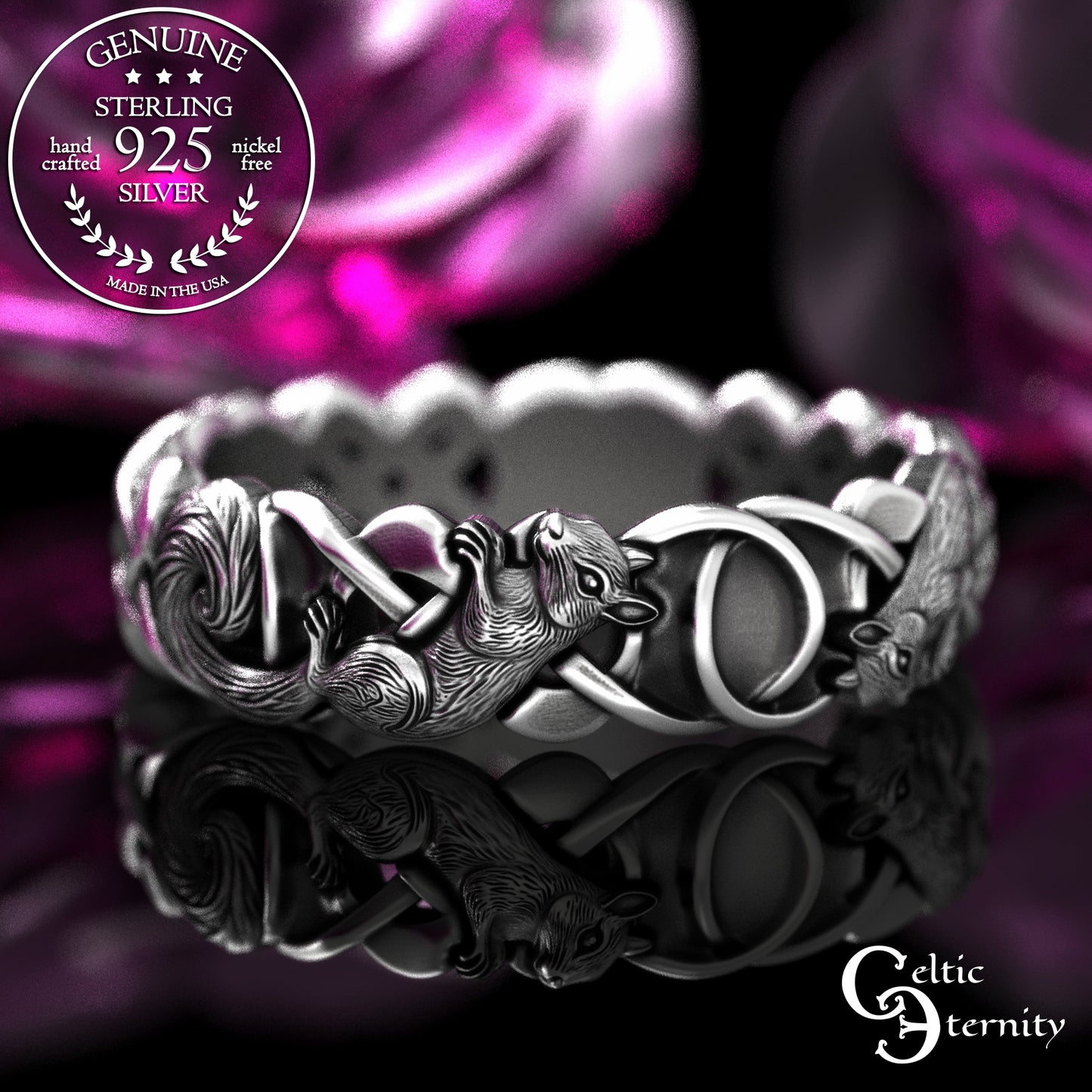 Sterling Matching Squirrels with Infinity Knotwork Wedding Band Set, 2149 2150