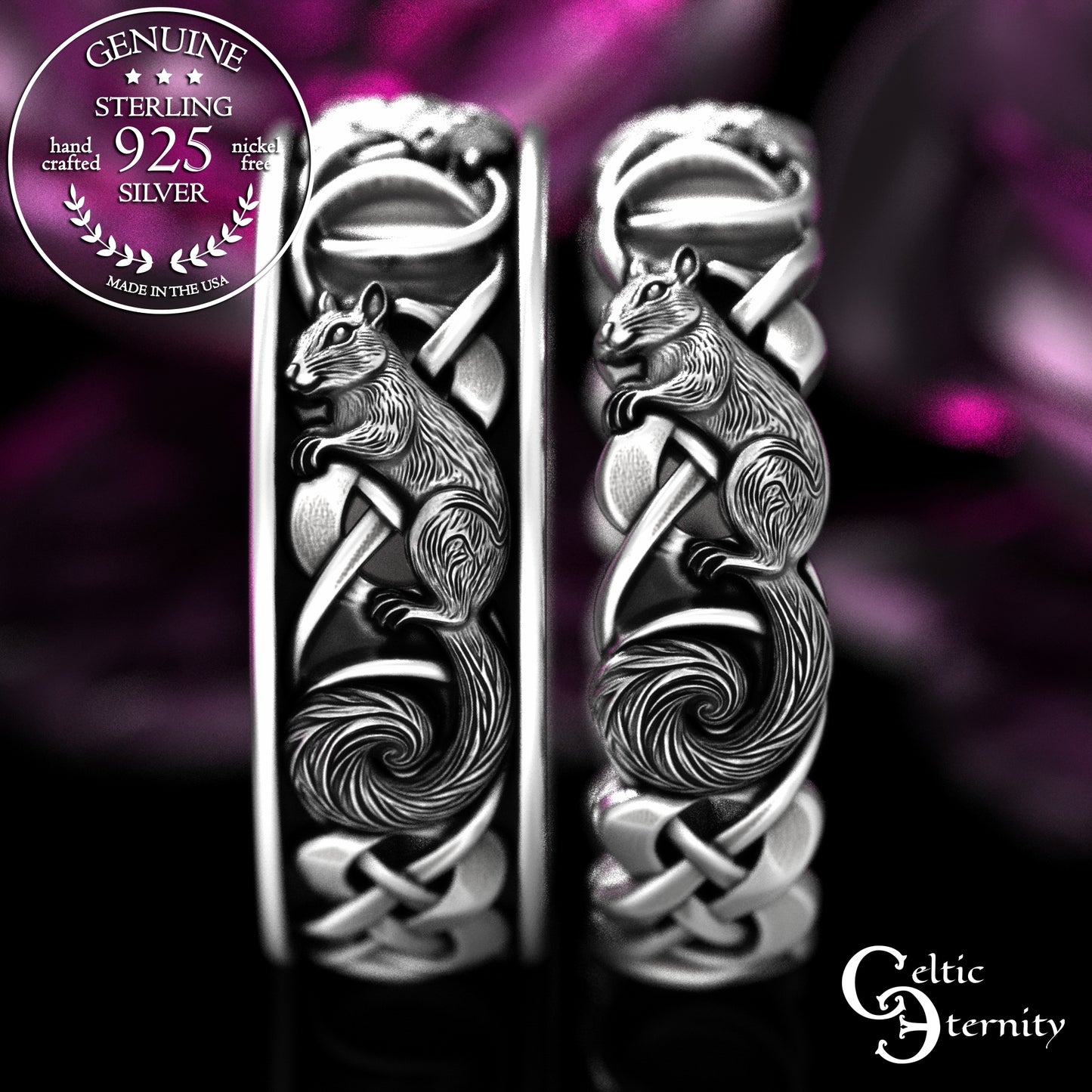 Sterling Matching Squirrels with Infinity Knotwork Wedding Band Set, 2149 2150