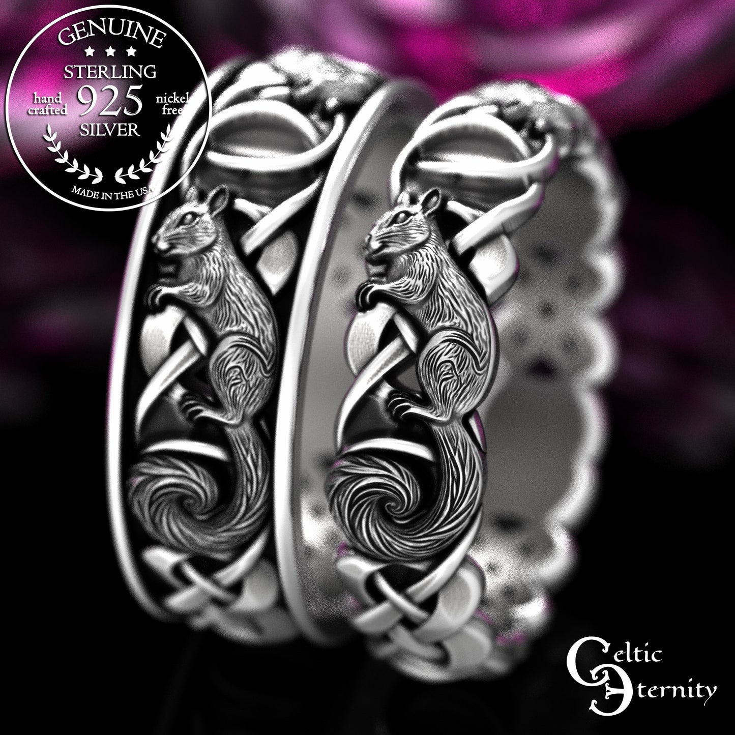 Sterling Matching Squirrels with Infinity Knotwork Wedding Band Set, 2149 2150