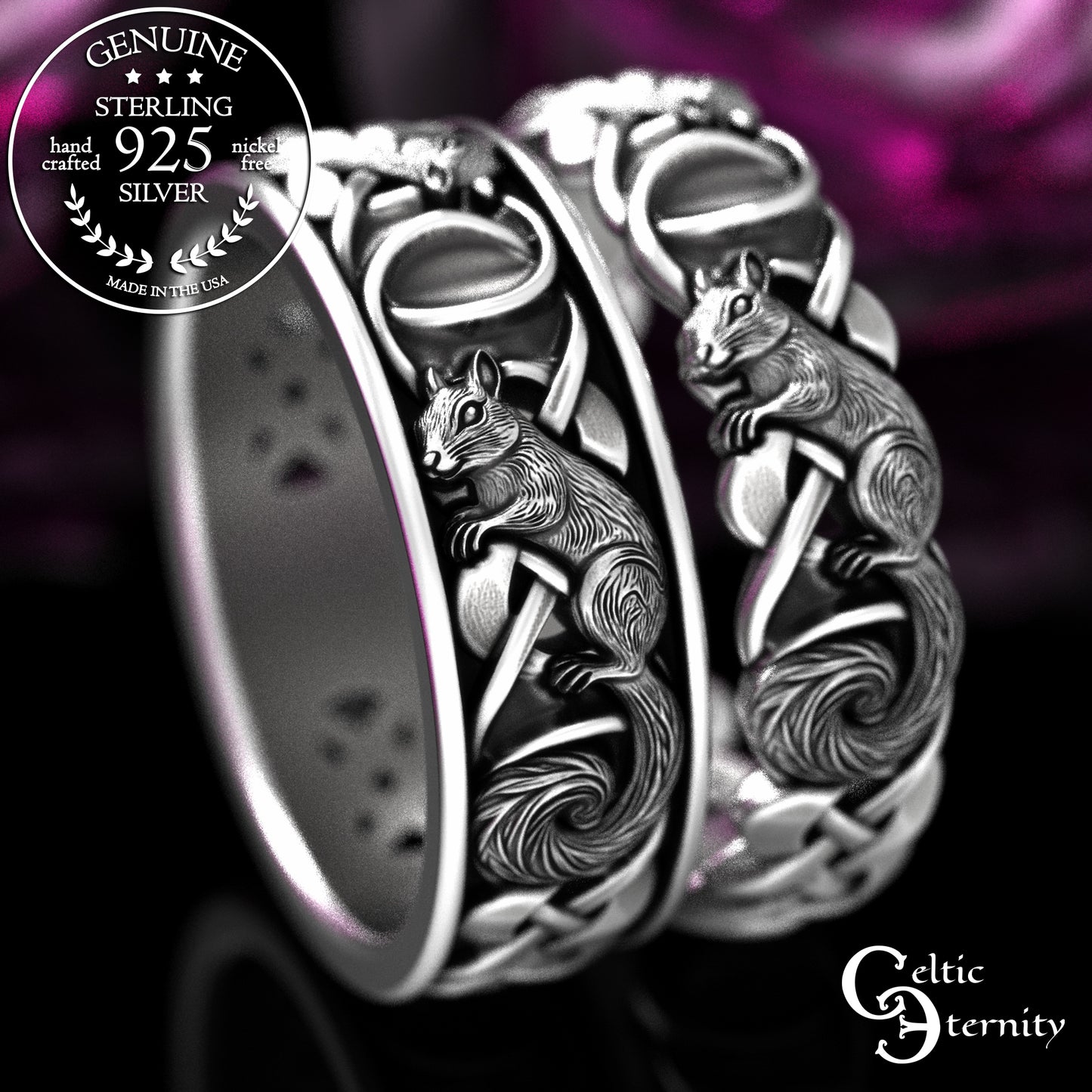 Sterling Matching Squirrels with Infinity Knotwork Wedding Band Set, 2149 2150
