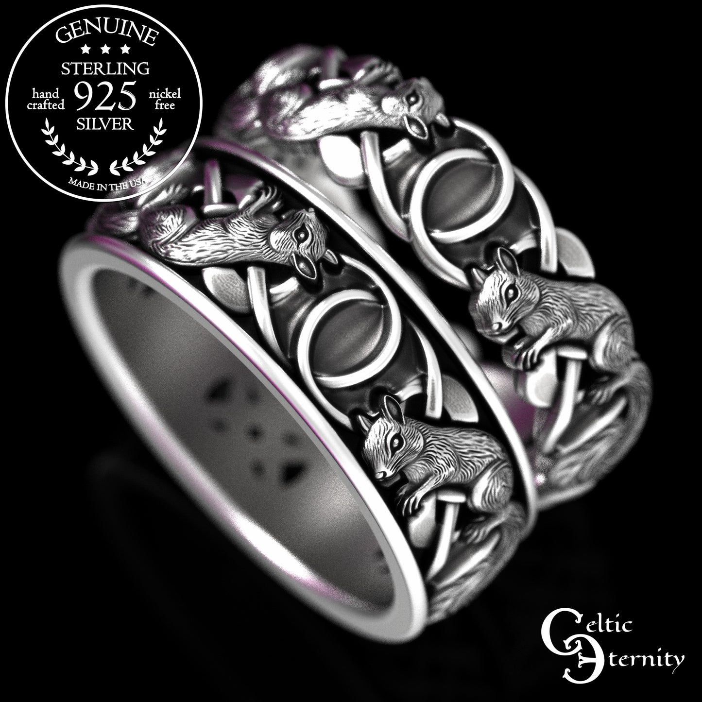 Sterling Matching Squirrels with Infinity Knotwork Wedding Band Set, 2149 2150