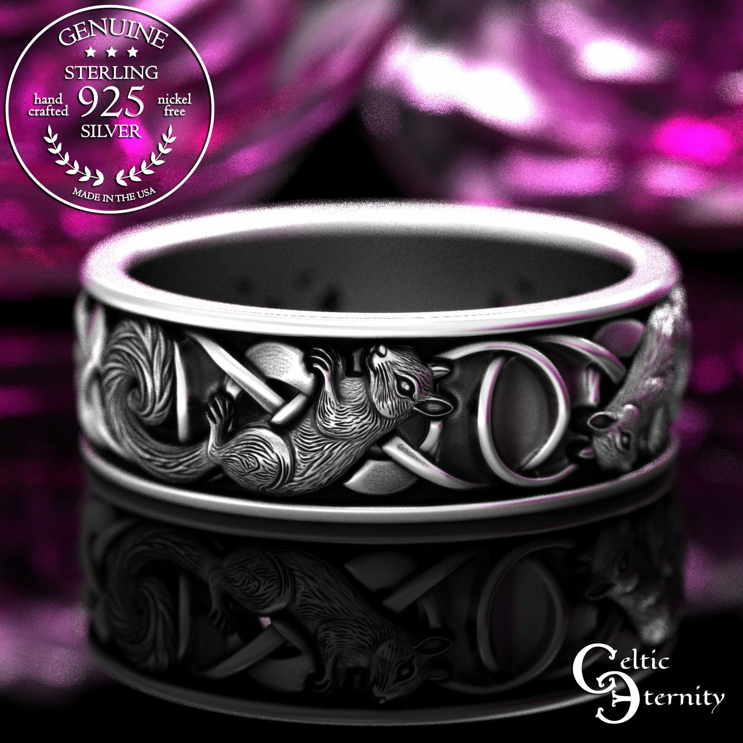 Men's Sterling Silver Squirrel Wedding Band, 2150
