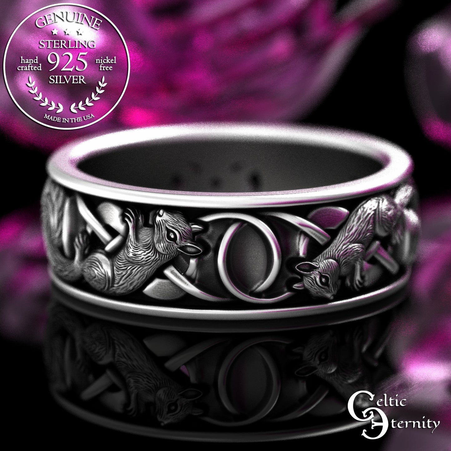 Men's Sterling Silver Squirrel Wedding Band, 2150