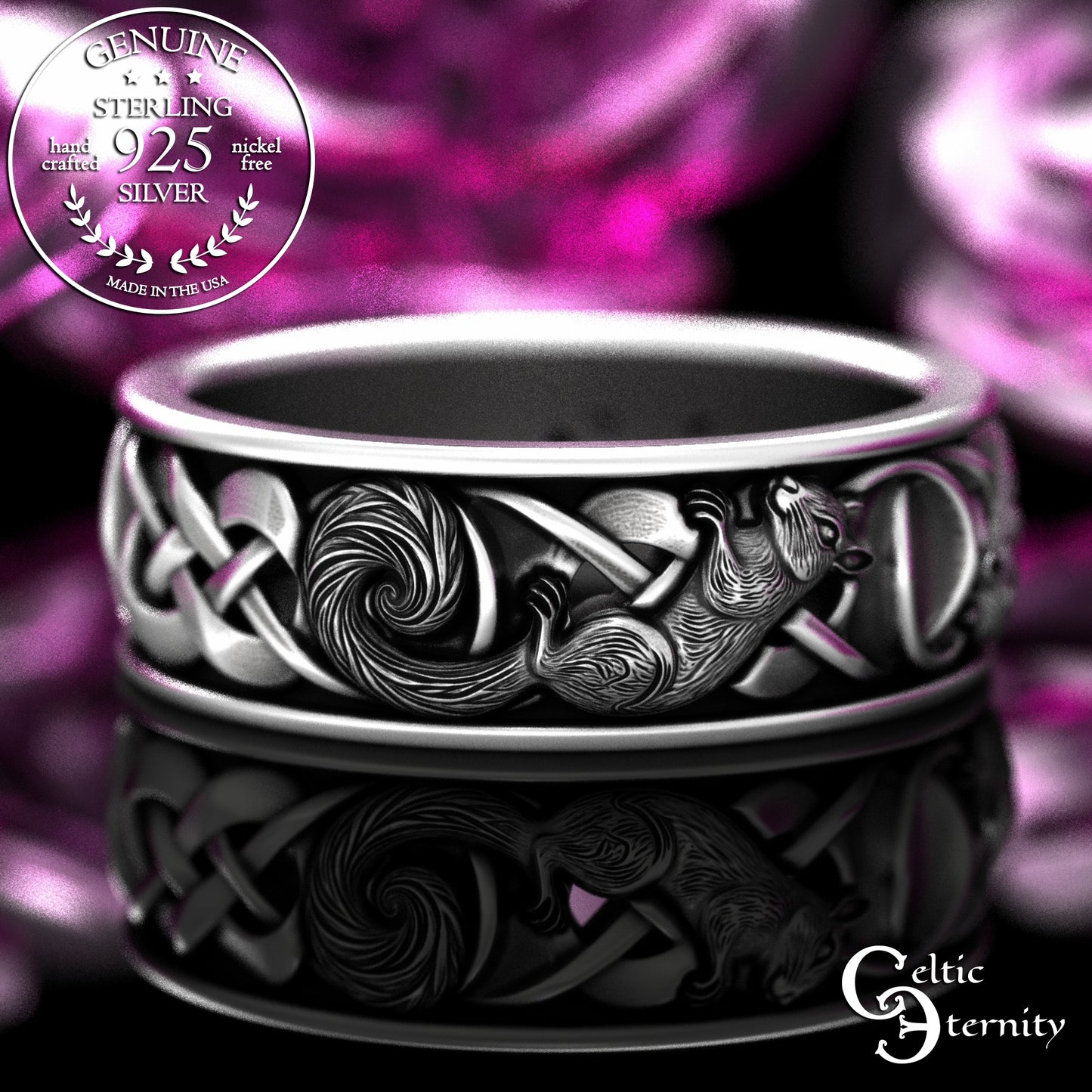 Men's Sterling Silver Squirrel Wedding Band, 2150