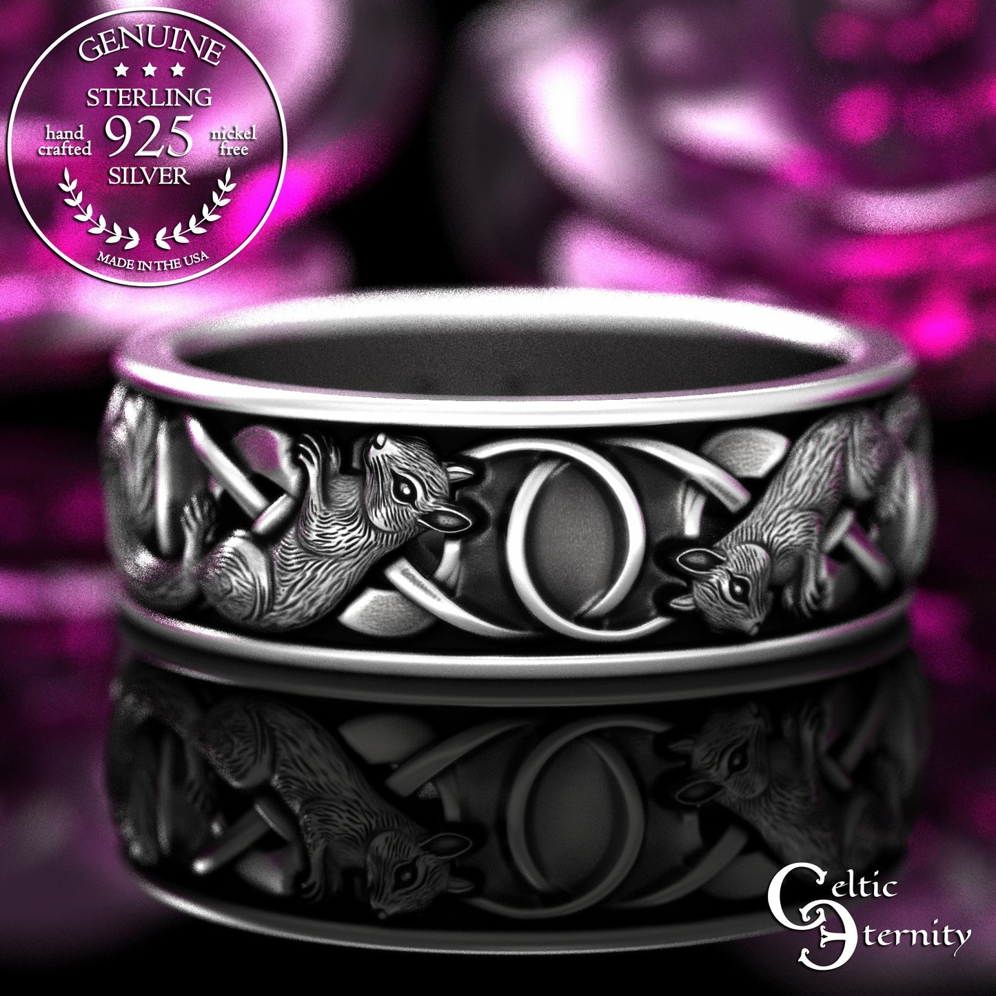 Sterling Matching Squirrels with Infinity Knotwork Wedding Band Set, 2149 2150