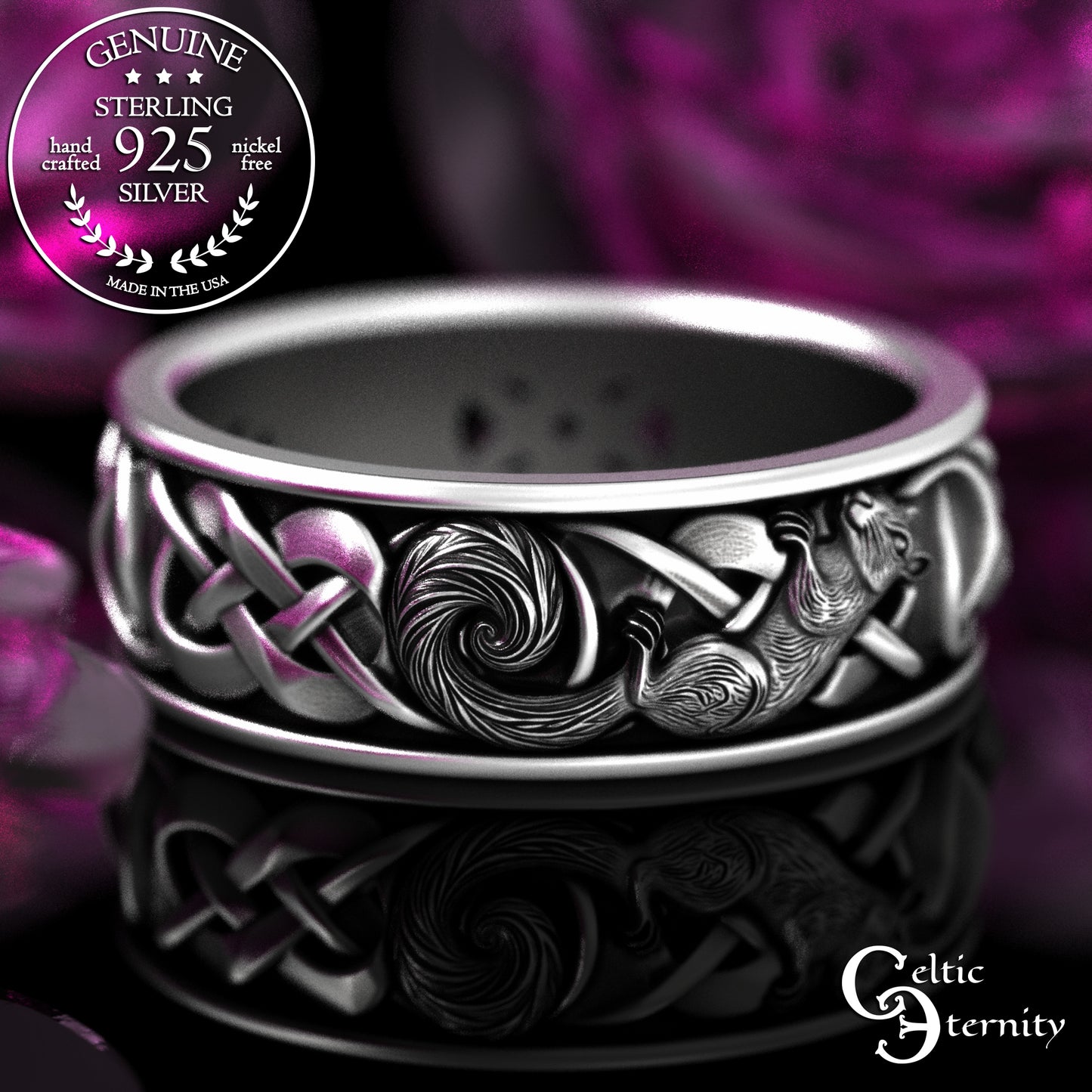 Men's Sterling Silver Squirrel Wedding Band, 2150