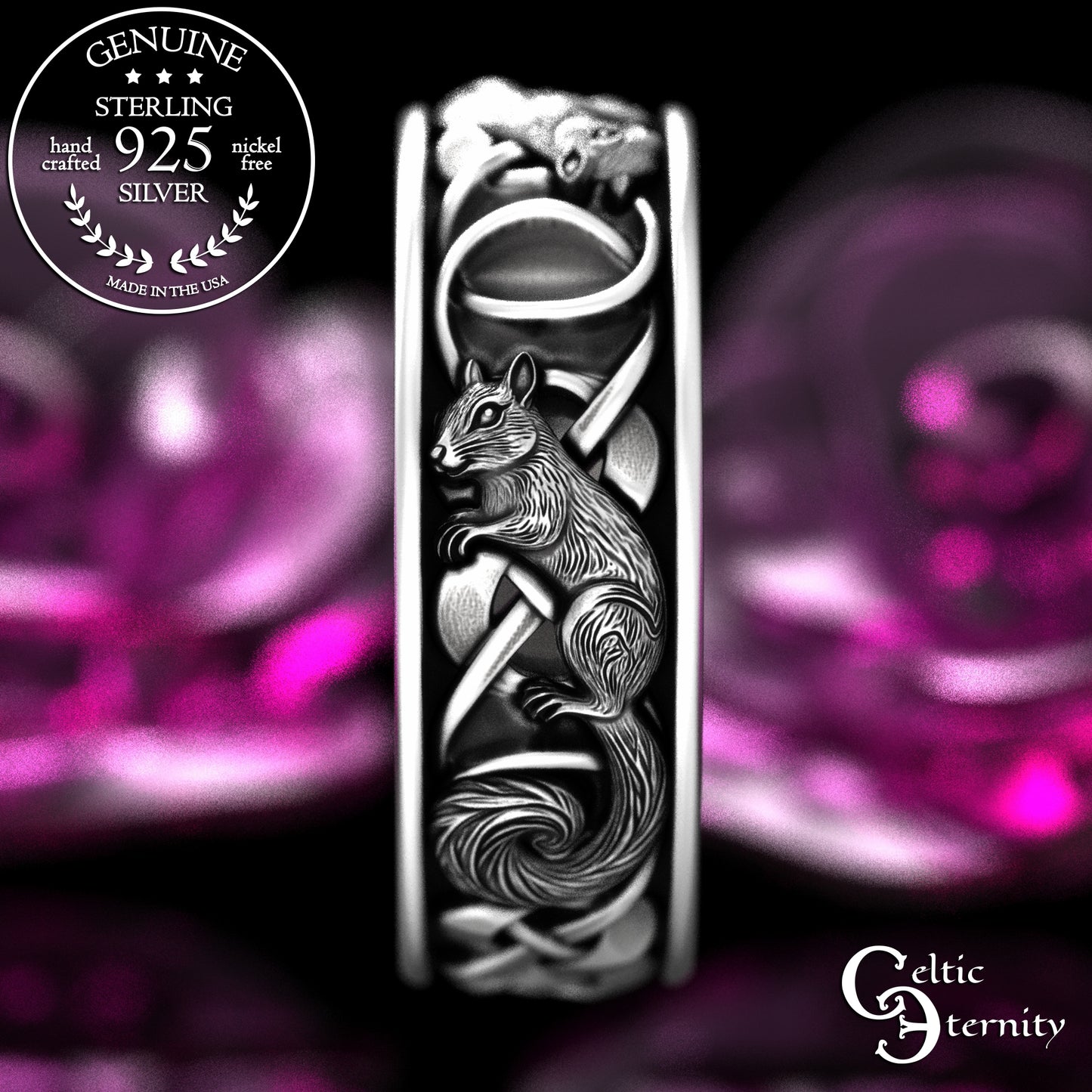 Men's Sterling Silver Squirrel Wedding Band, 2150