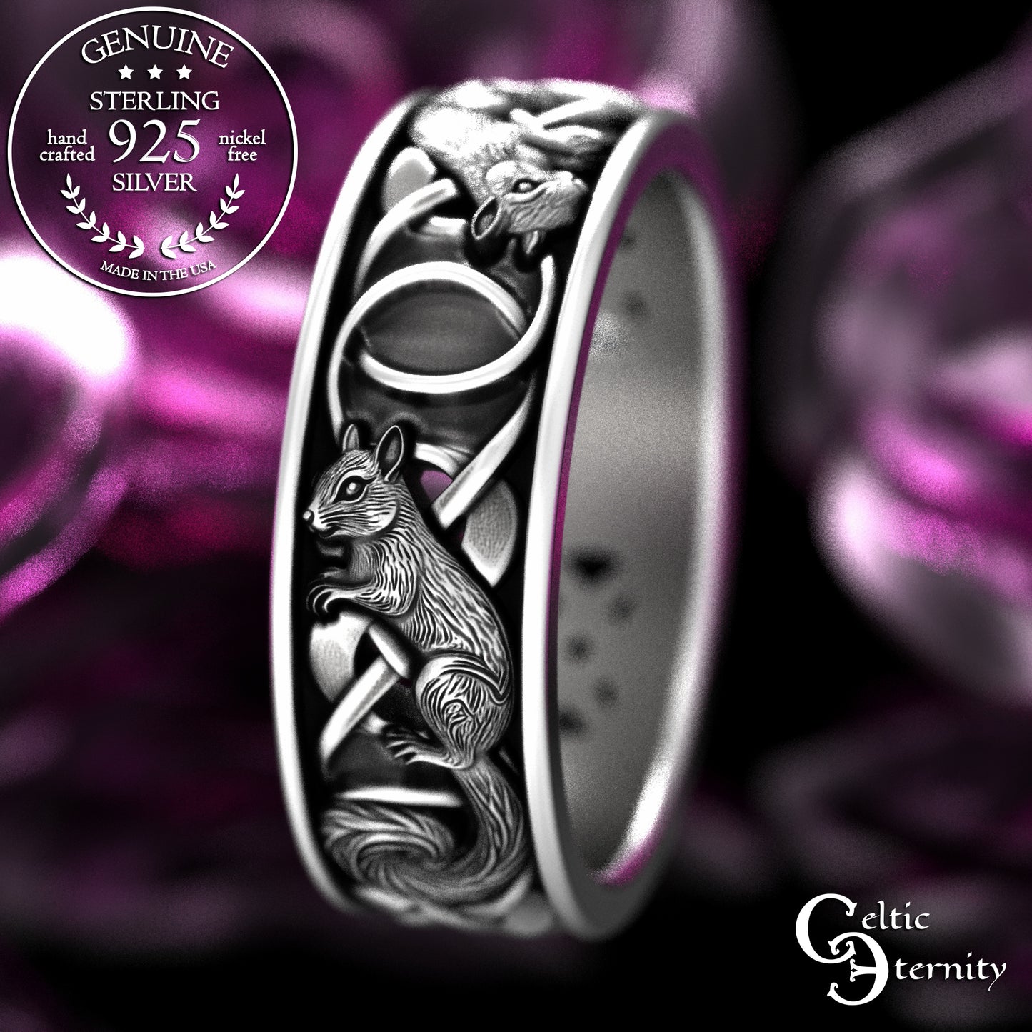 Sterling Matching Squirrels with Infinity Knotwork Wedding Band Set, 2149 2150