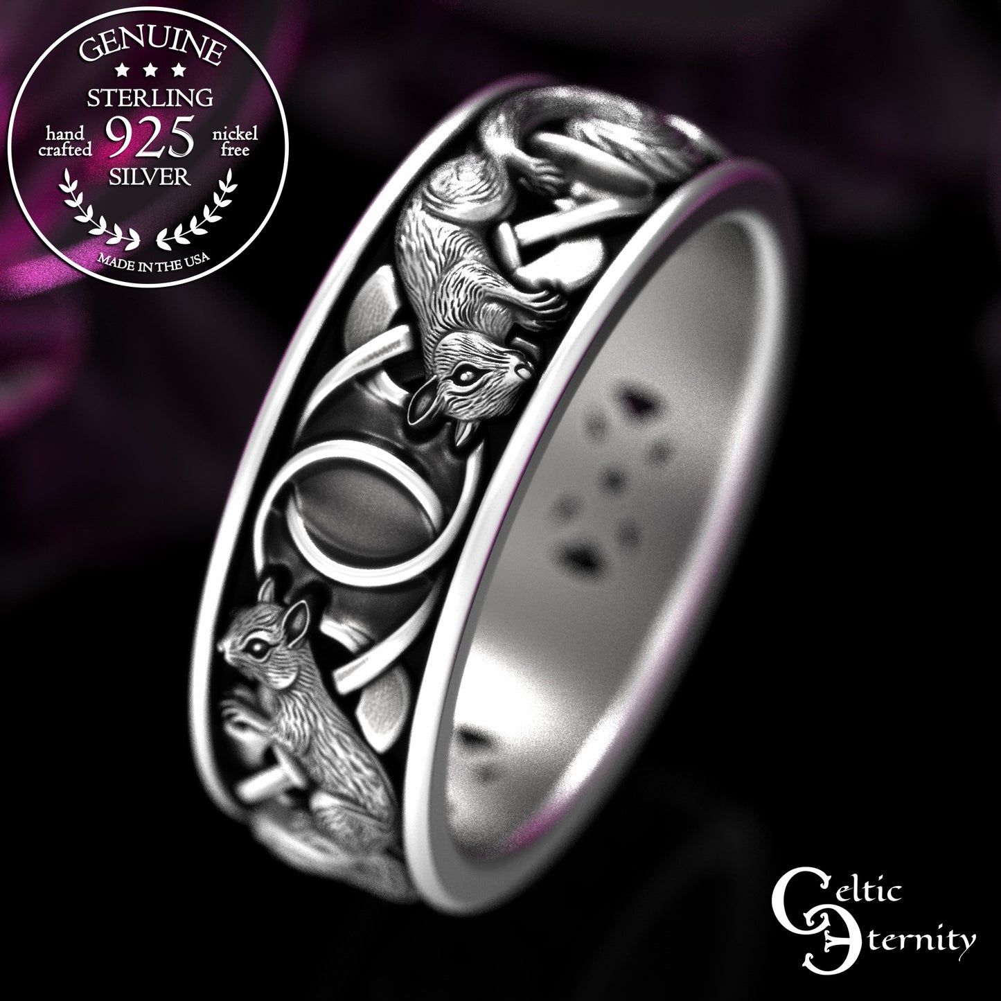 Men's Sterling Silver Squirrel Wedding Band, 2150