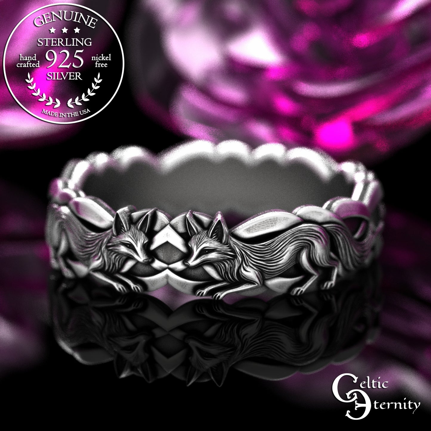 Sterling His & Hers Celtic Fox Wedding Band Set, 2152 2153