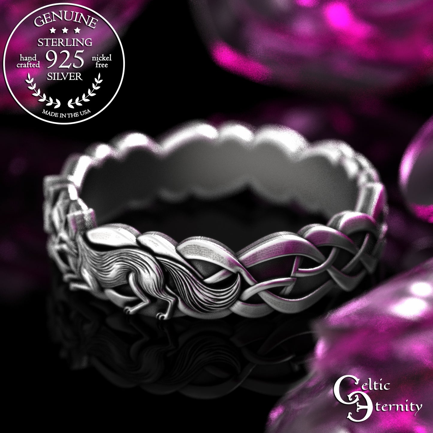 Sterling His & Hers Celtic Fox Wedding Band Set, 2152 2153