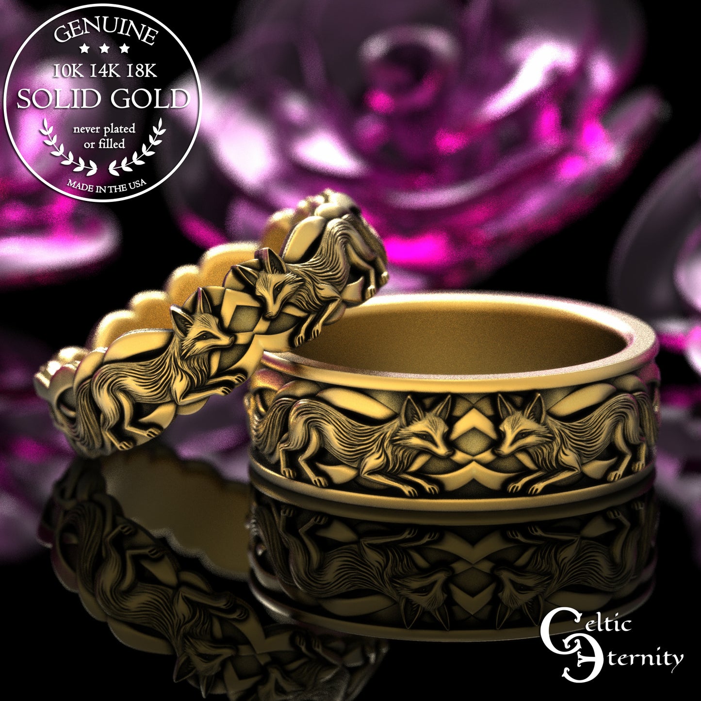 Sterling His & Hers Celtic Fox Wedding Band Set, 2152 2153