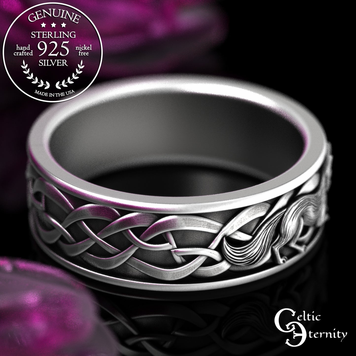 Sterling Men's Celtic Fox Wedding Band, 2153
