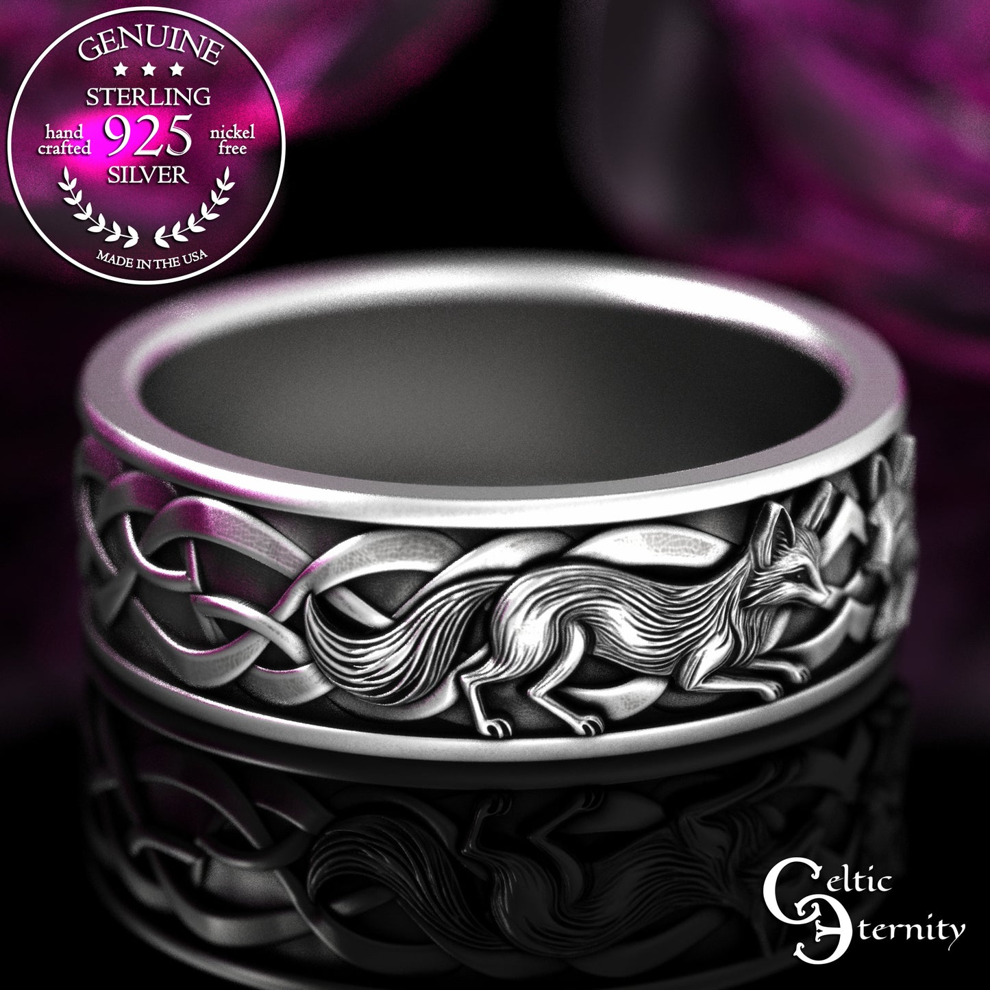 Sterling Men's Celtic Fox Wedding Band, 2153