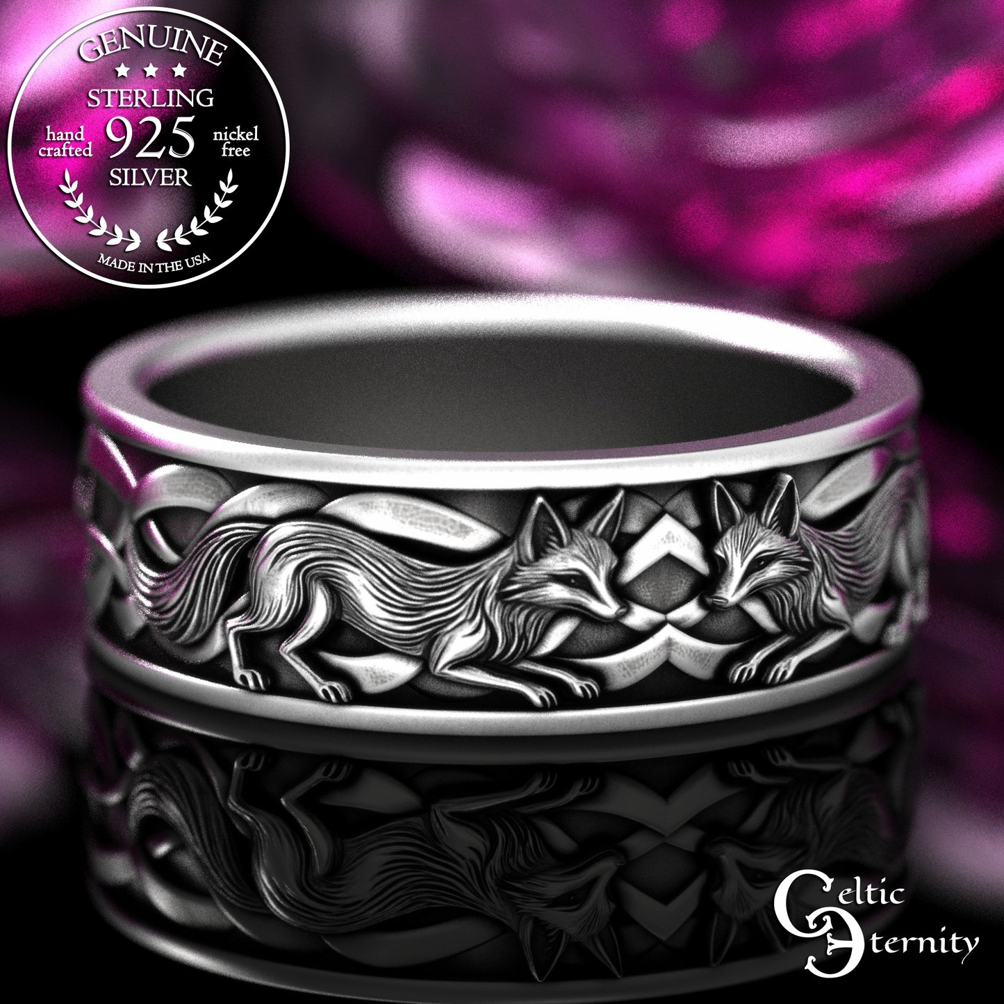 Sterling Men's Celtic Fox Wedding Band, 2153