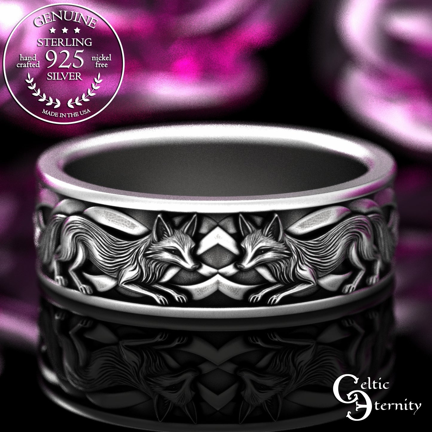 Sterling His & Hers Celtic Fox Wedding Band Set, 2152 2153