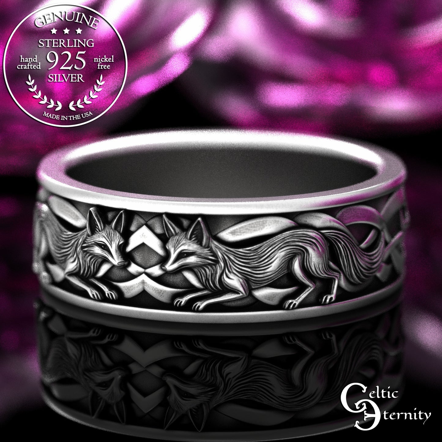 Sterling Men's Celtic Fox Wedding Band, 2153