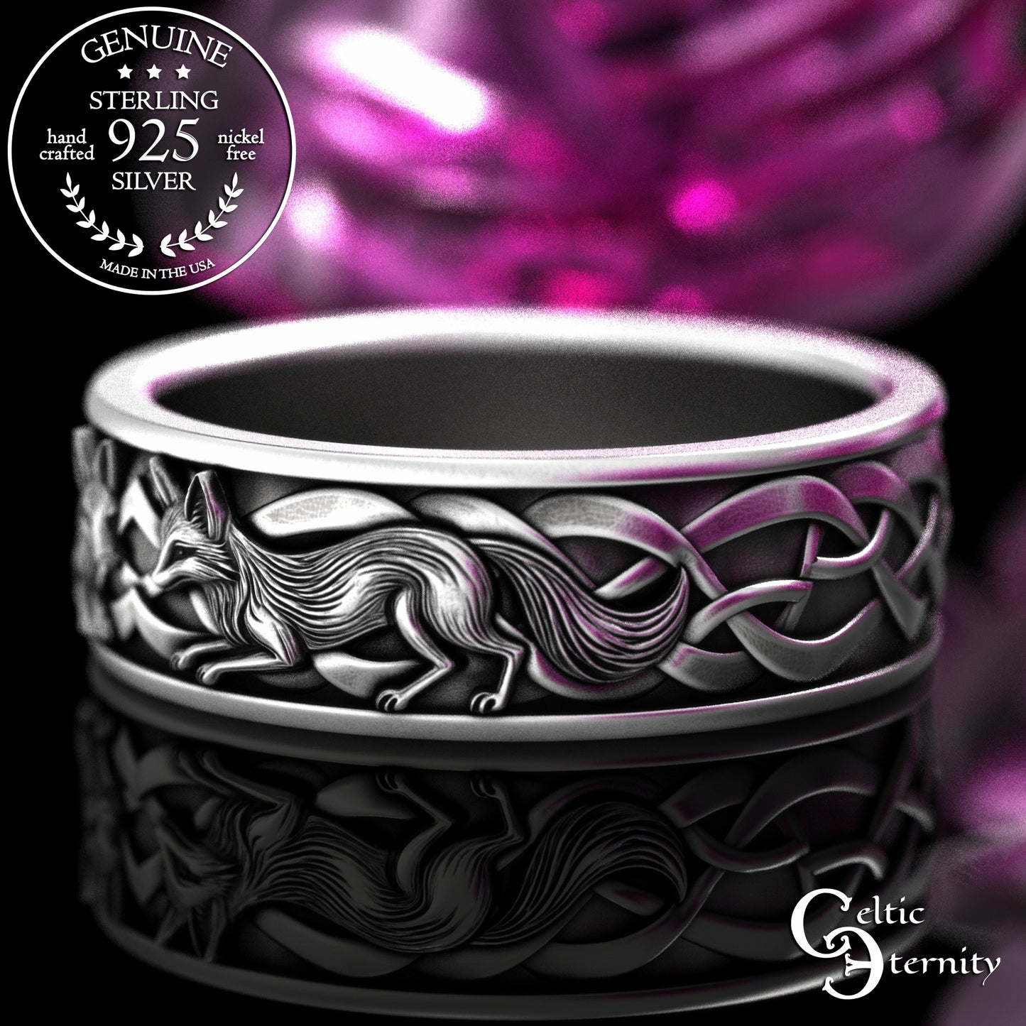 Sterling Men's Celtic Fox Wedding Band, 2153