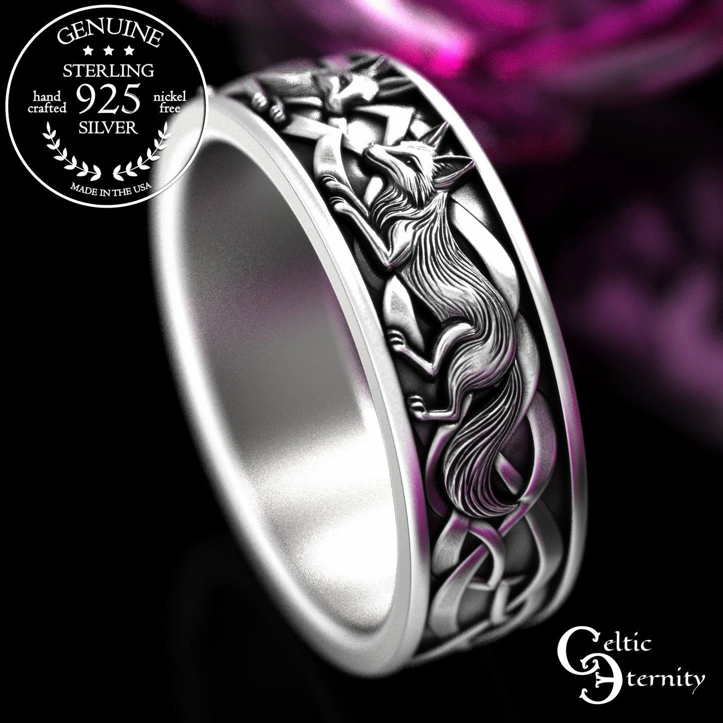 Sterling Men's Celtic Fox Wedding Band, 2153