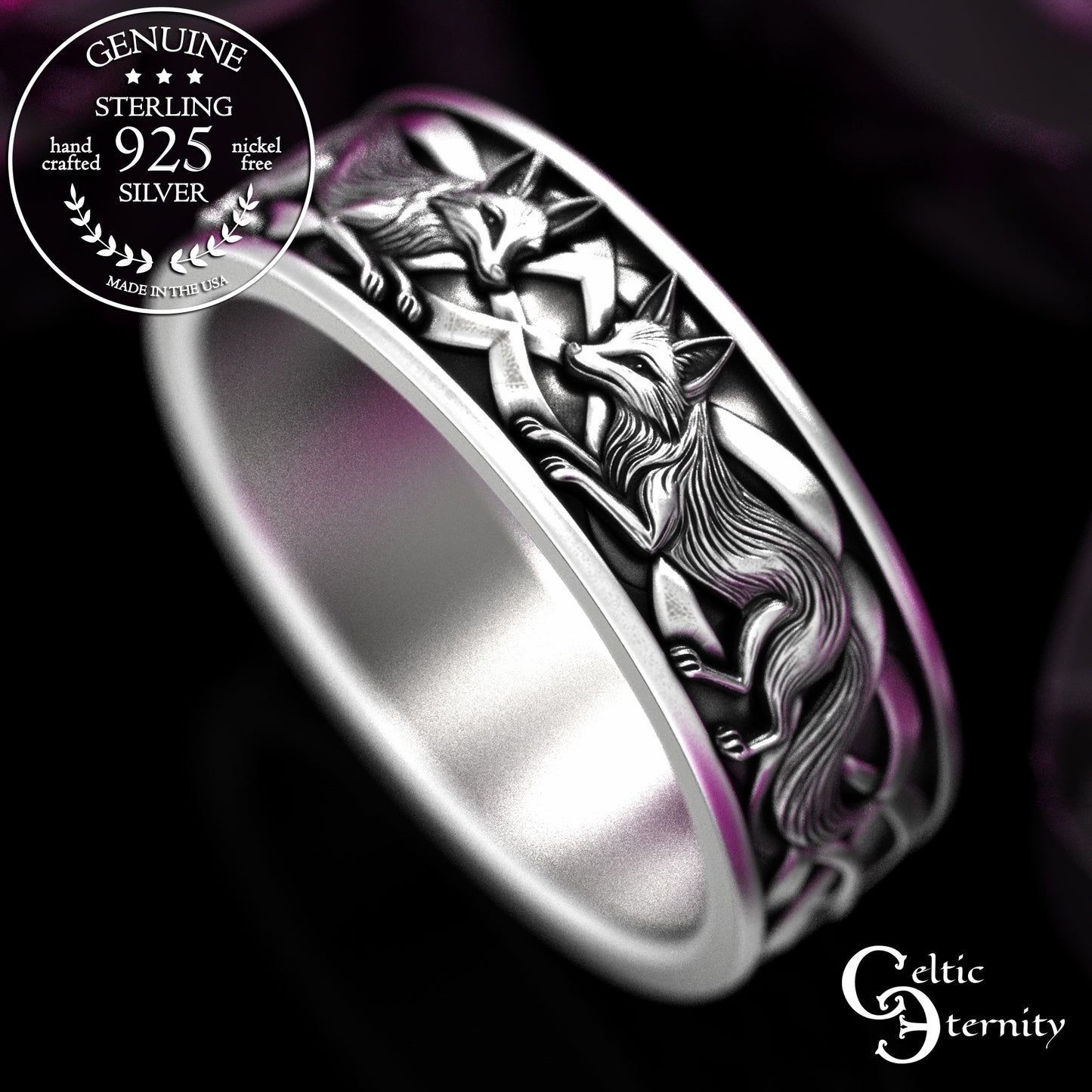 Sterling Men's Celtic Fox Wedding Band, 2153