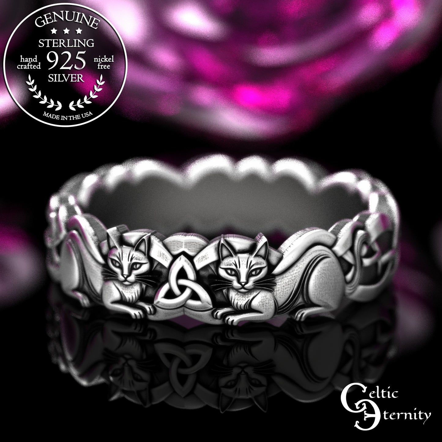 Woman's Sterling Celtic Cats Wedding Band, 2154