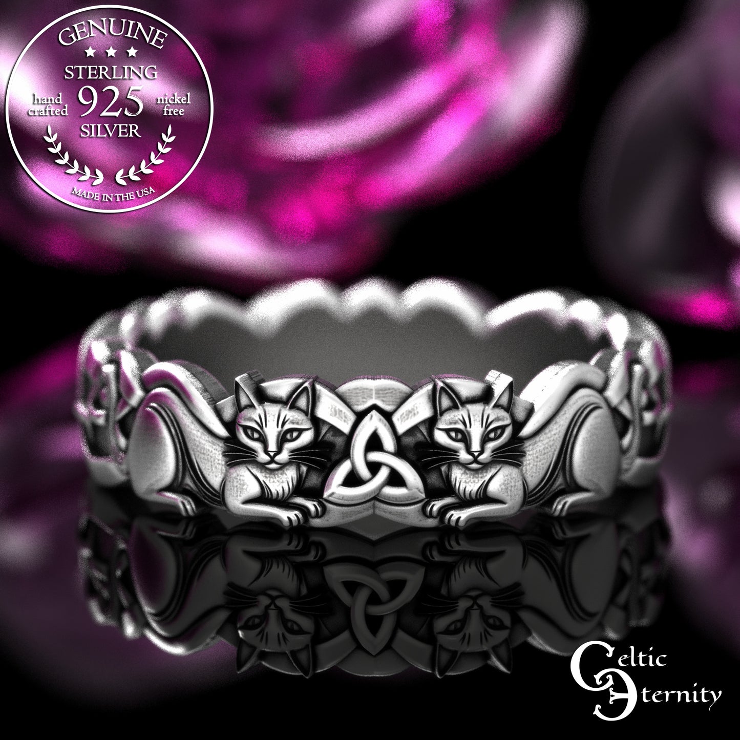 Woman's Sterling Celtic Cats Wedding Band, 2154