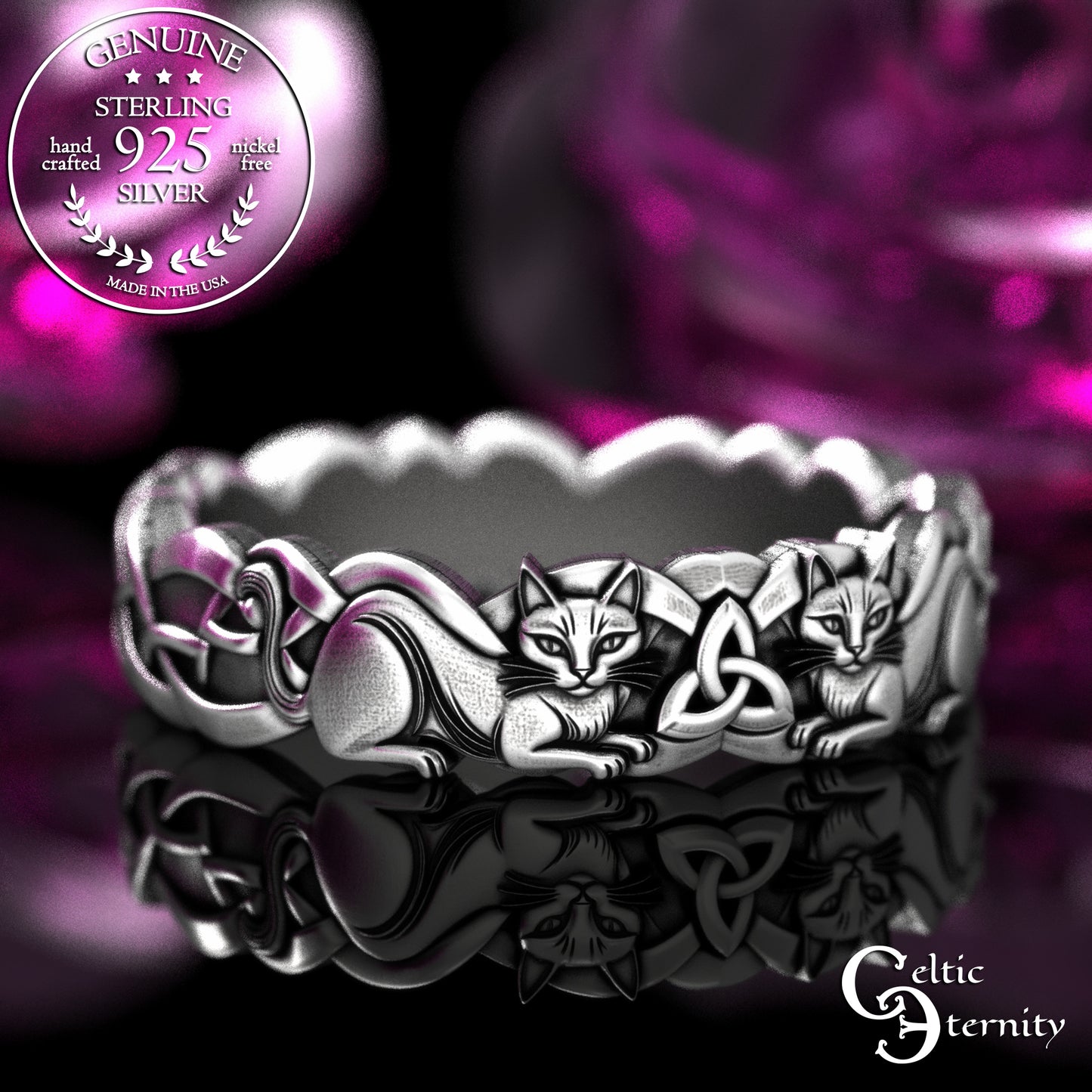 Woman's Sterling Celtic Cats Wedding Band, 2154