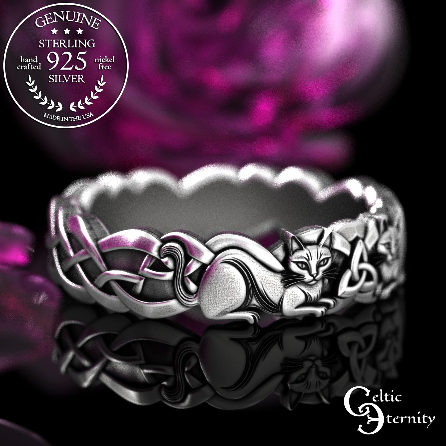 Woman's Sterling Celtic Cats Wedding Band, 2154
