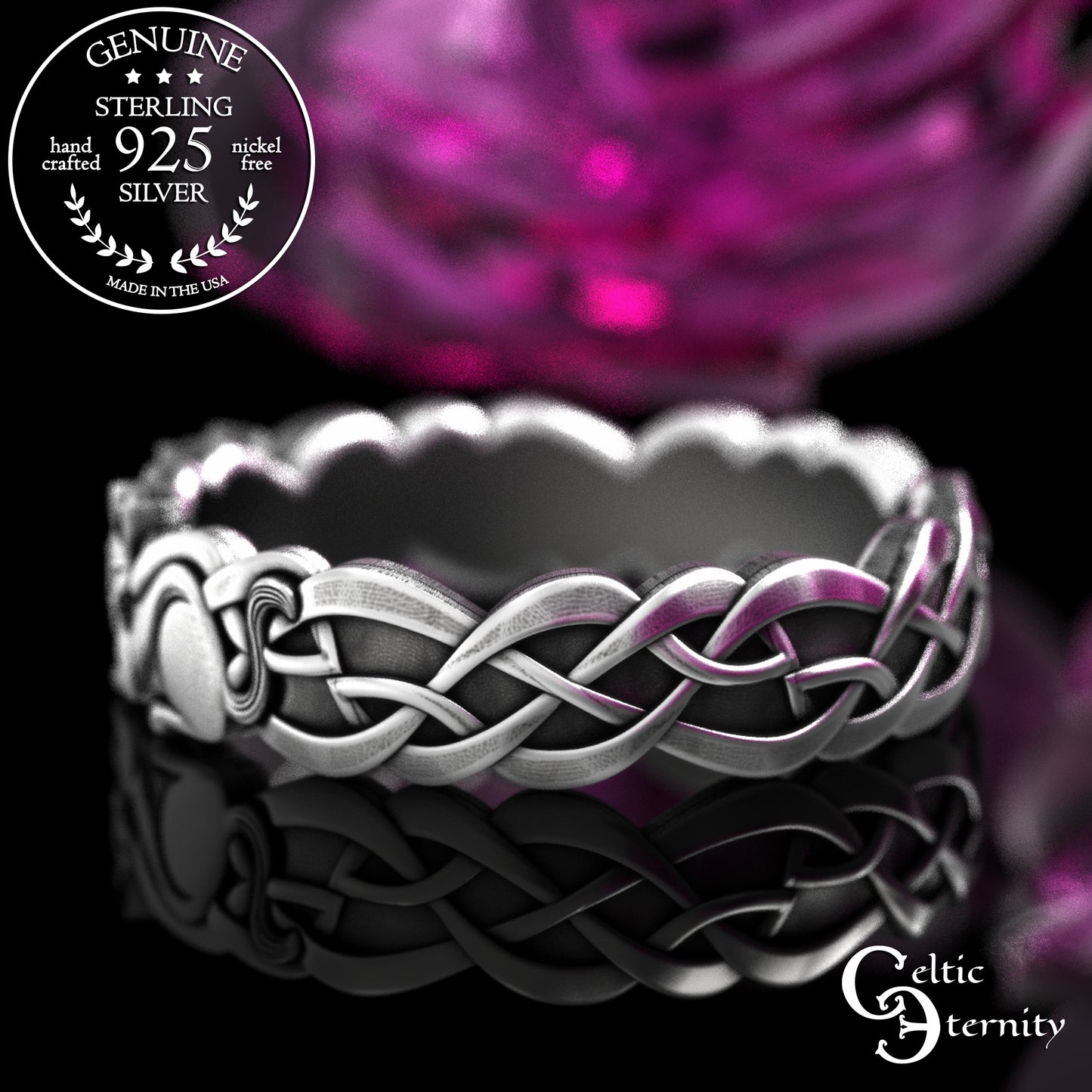 Matching Sterling Bride & Groom Scottish Cat Wedding Band Set, 2154 2155