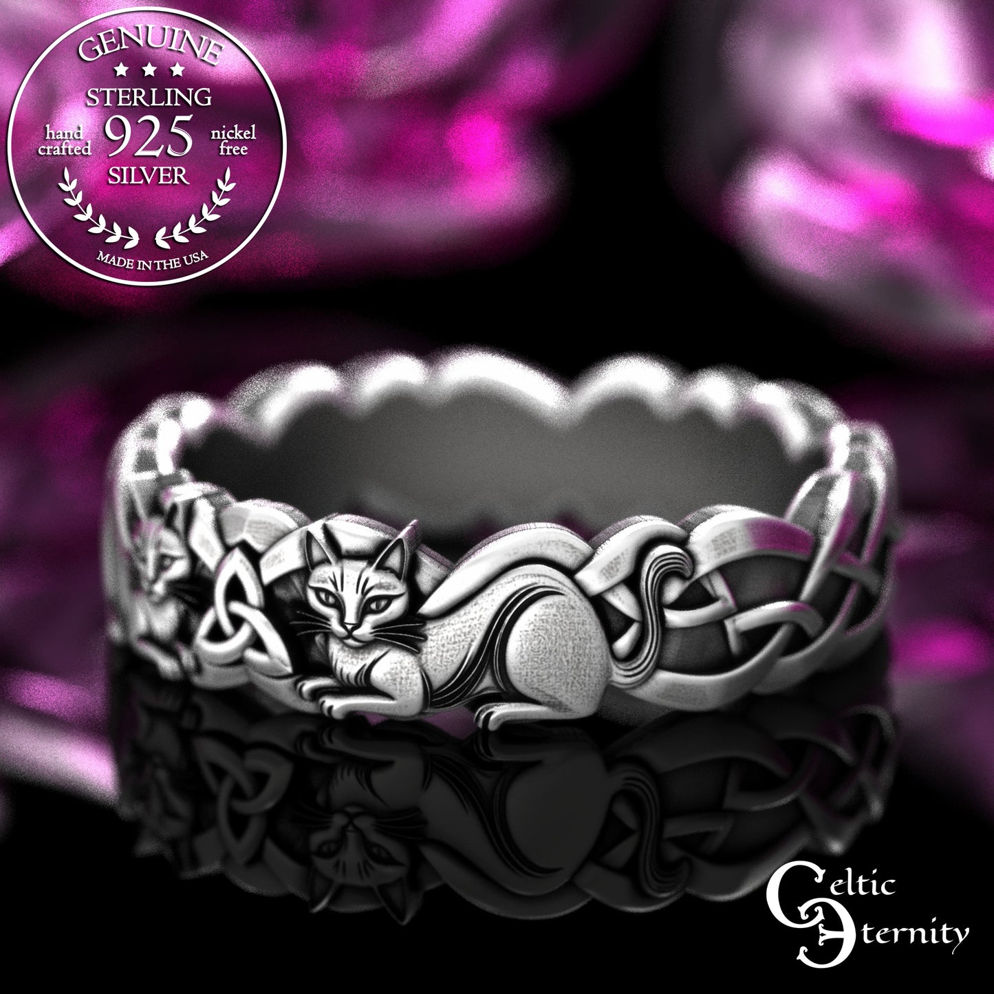 Woman's Sterling Celtic Cats Wedding Band, 2154