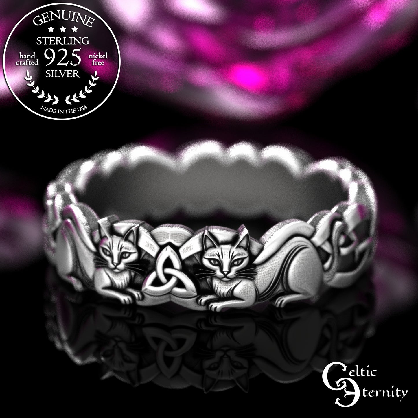 Woman's Sterling Celtic Cats Wedding Band, 2154