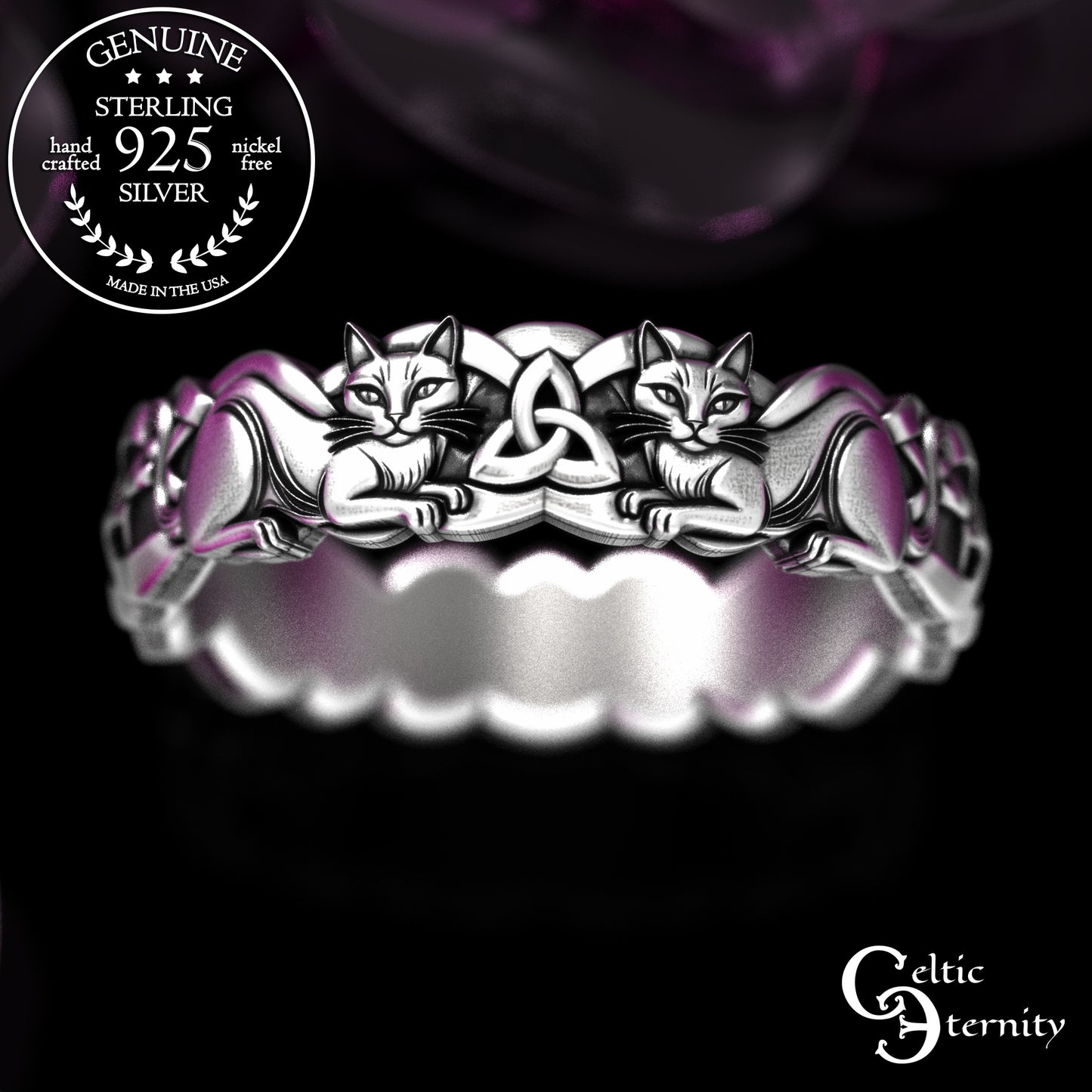 Woman's Sterling Celtic Cats Wedding Band, 2154