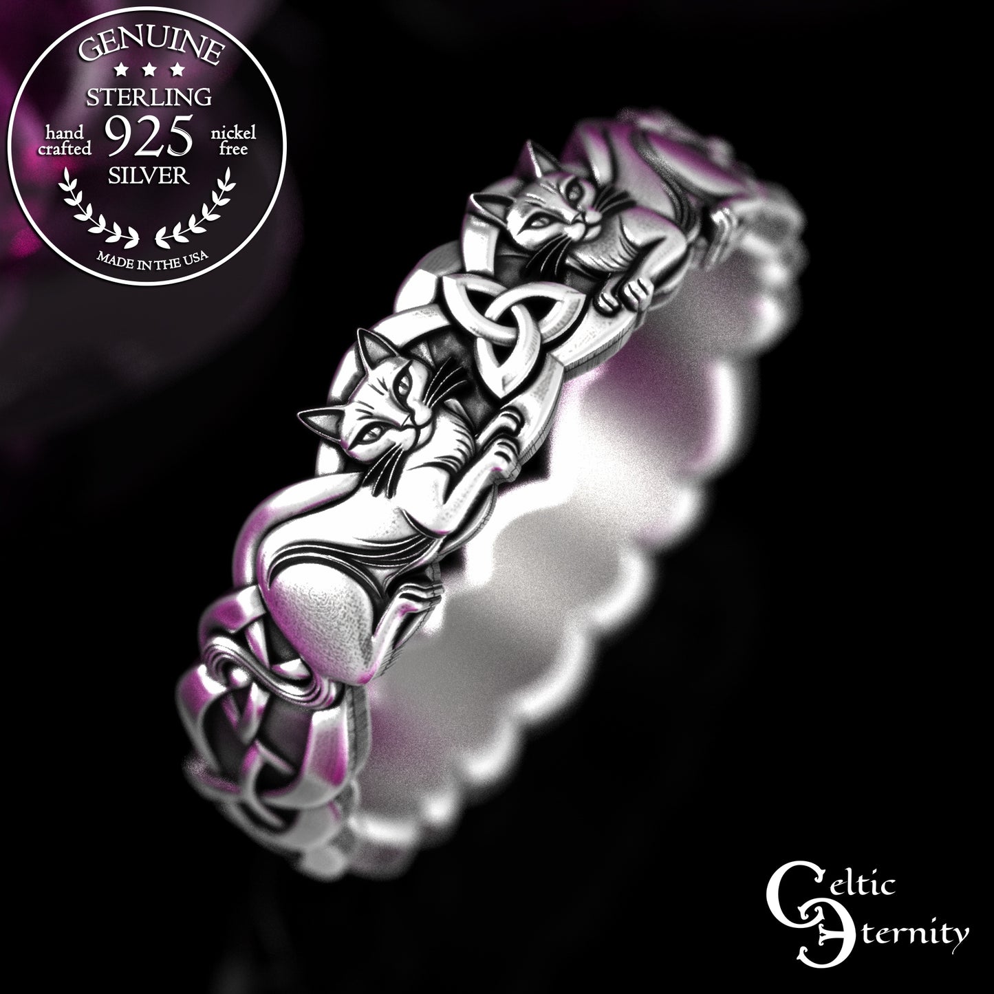 Woman's Sterling Celtic Cats Wedding Band, 2154