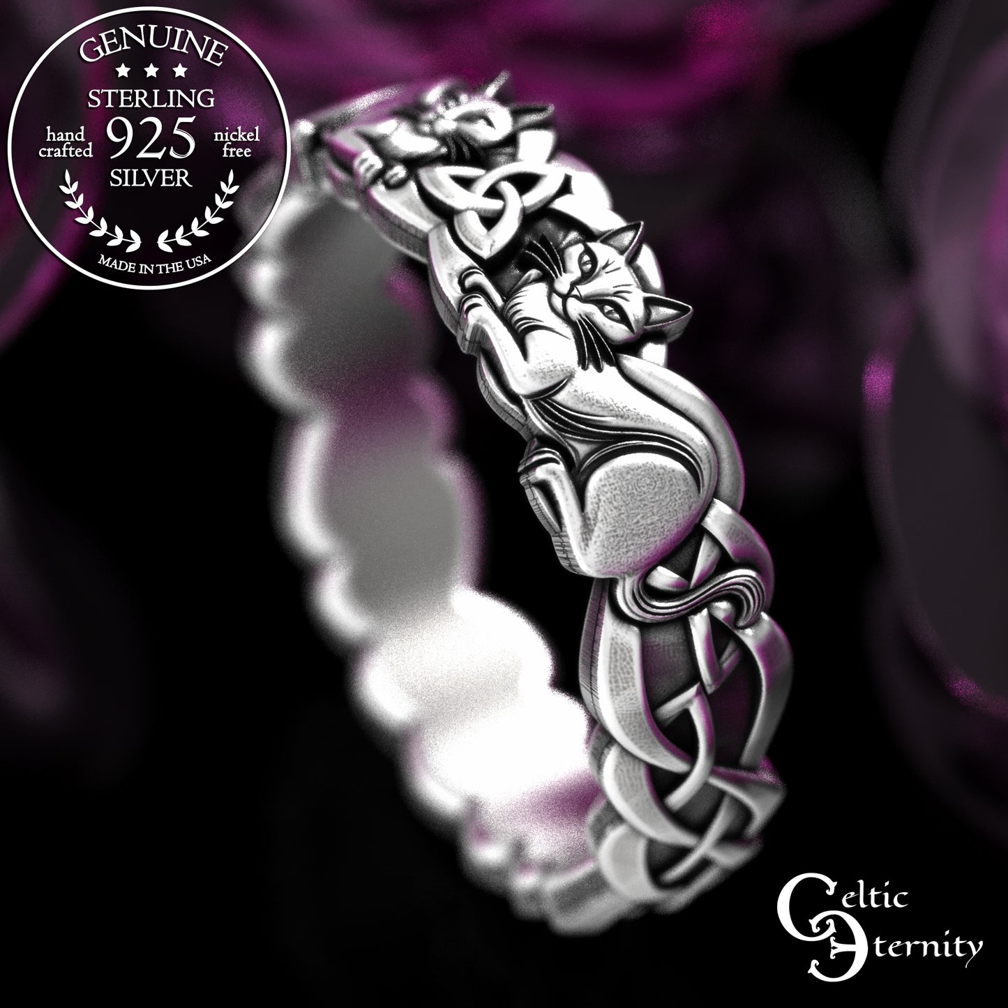 Woman's Sterling Celtic Cats Wedding Band, 2154