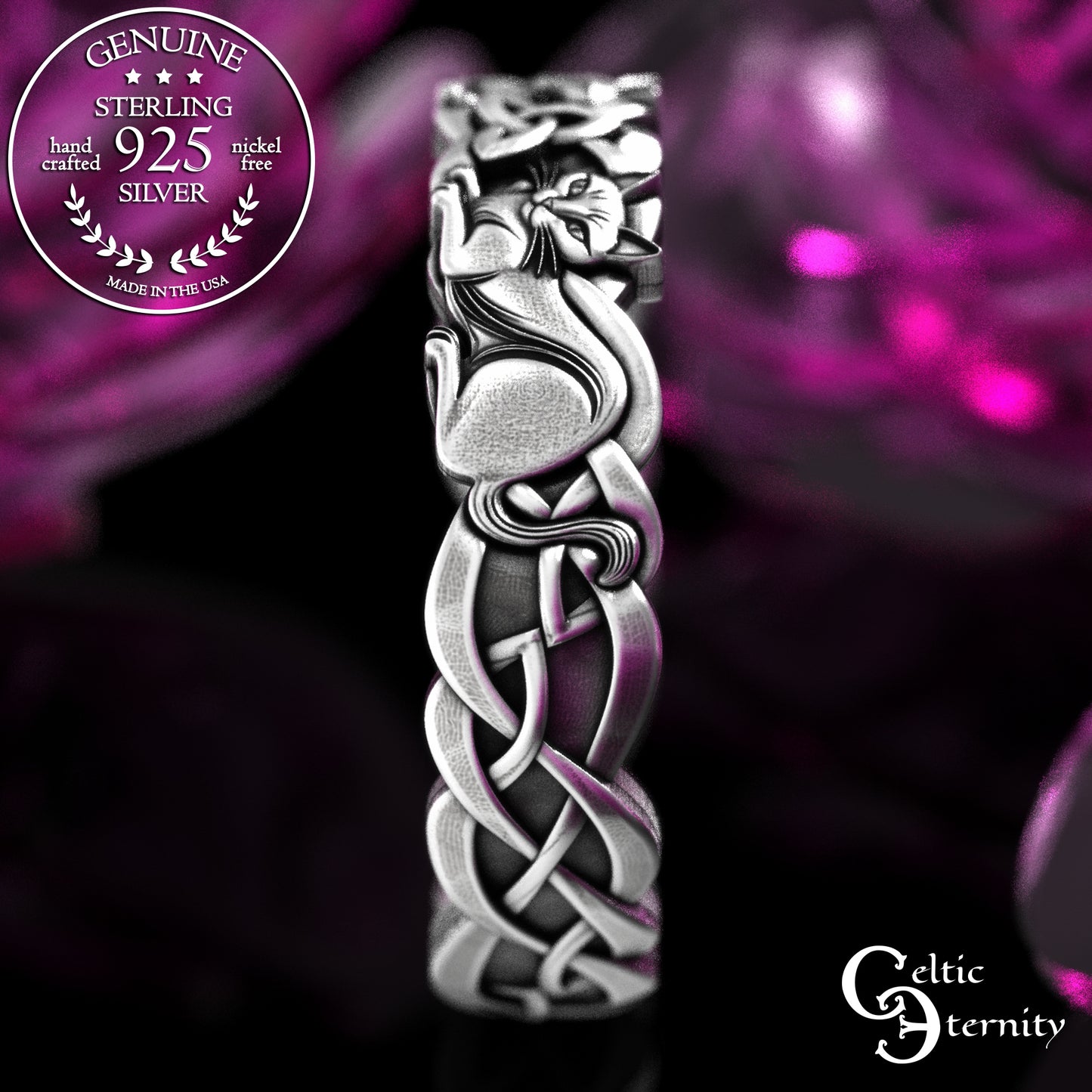 Woman's Sterling Celtic Cats Wedding Band, 2154
