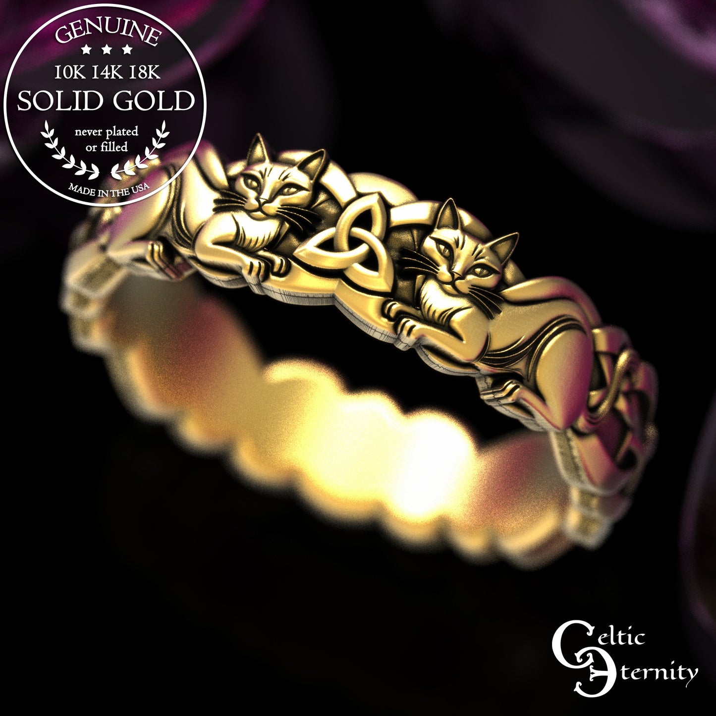 Gold or Platinum Woman's Celtic Cats Wedding Band, 2154