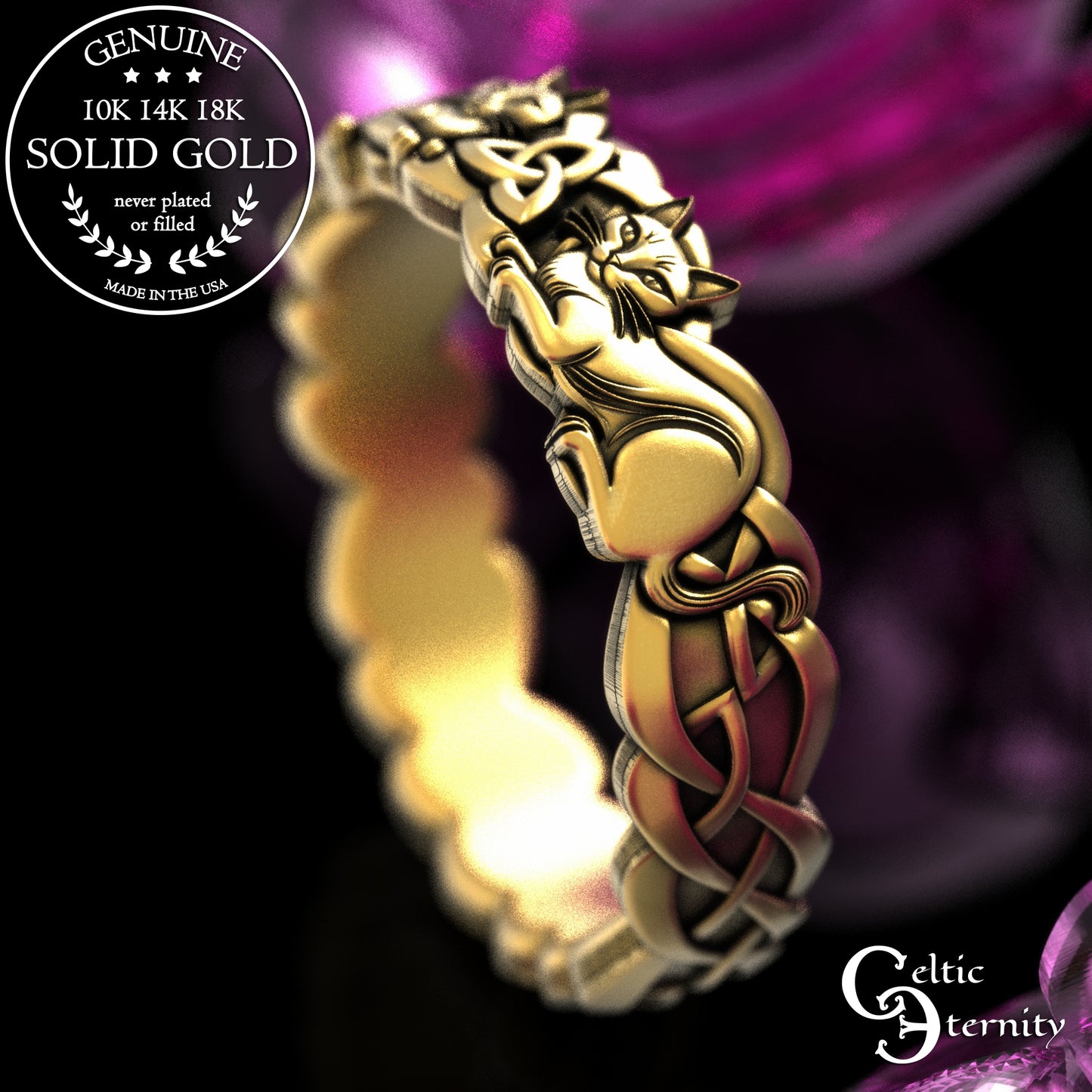 Gold or Platinum Woman's Celtic Cats Wedding Band, 2154