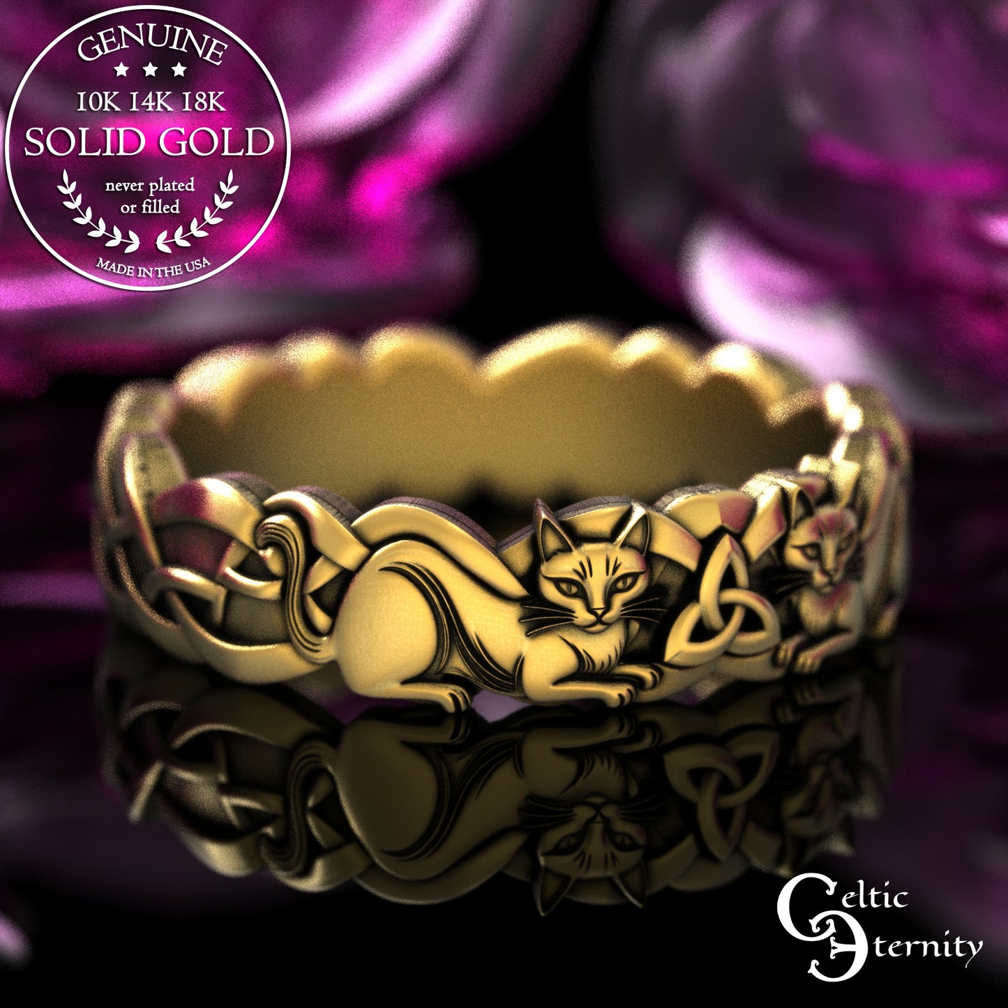 Gold or Platinum Woman's Celtic Cats Wedding Band, 2154