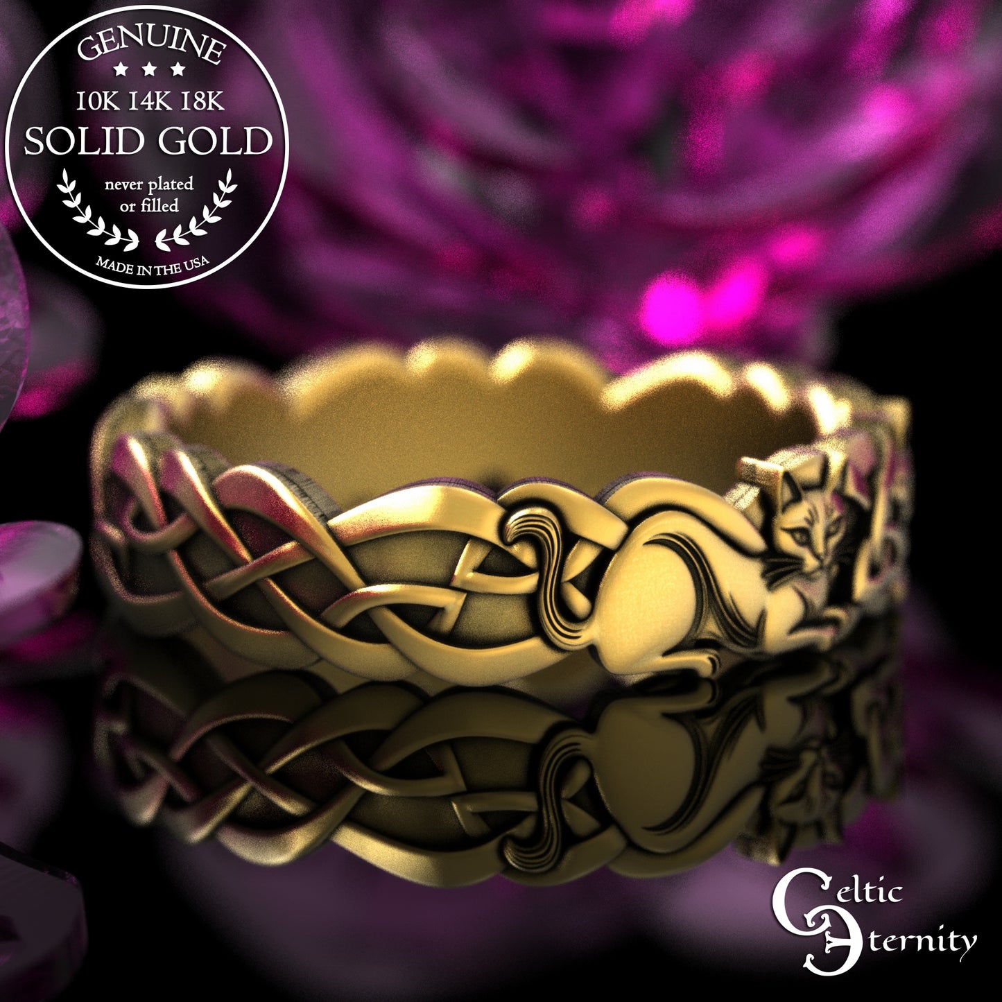 Gold or Platinum Woman's Celtic Cats Wedding Band, 2154