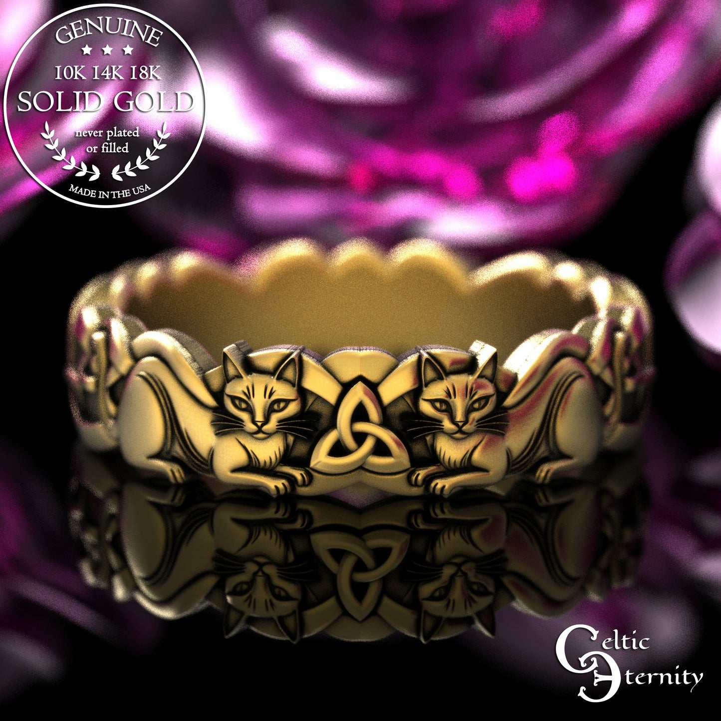 Gold or Platinum Woman's Celtic Cats Wedding Band, 2154