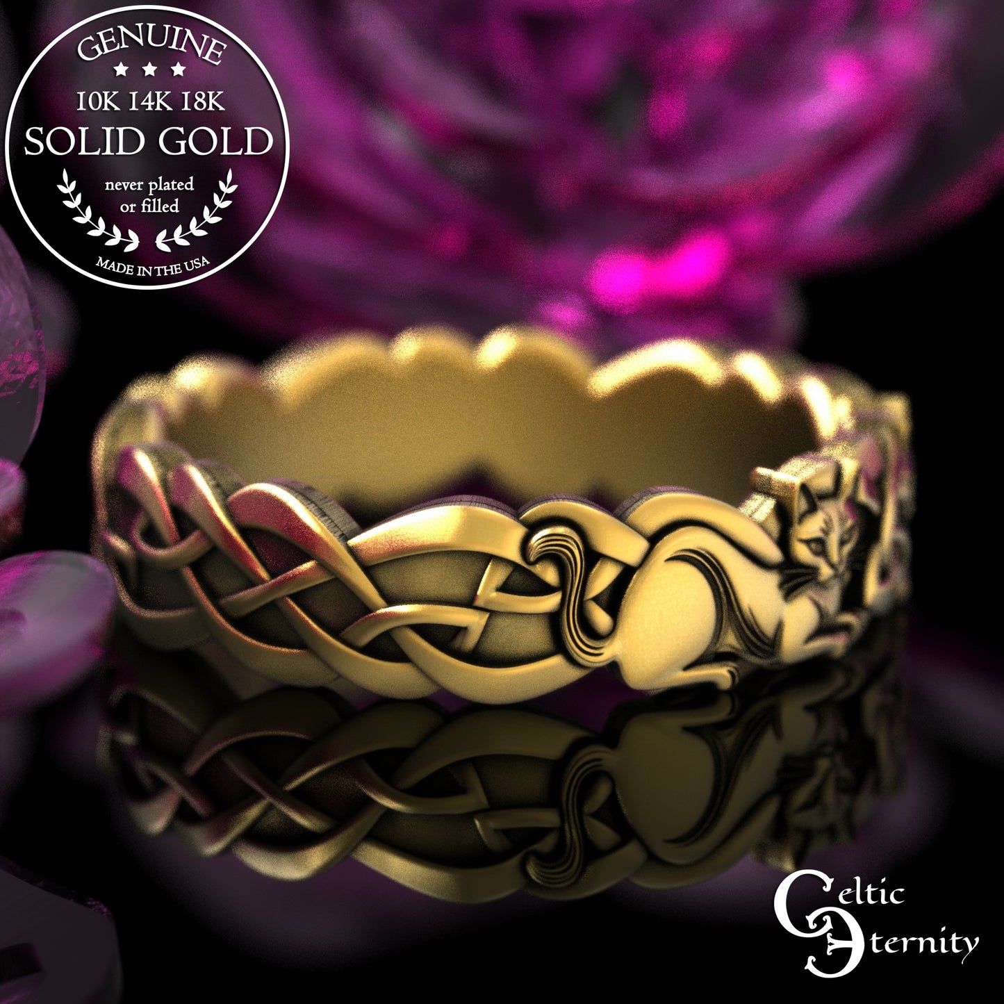 Gold or Platinum Woman's Celtic Cats Wedding Band, 2154