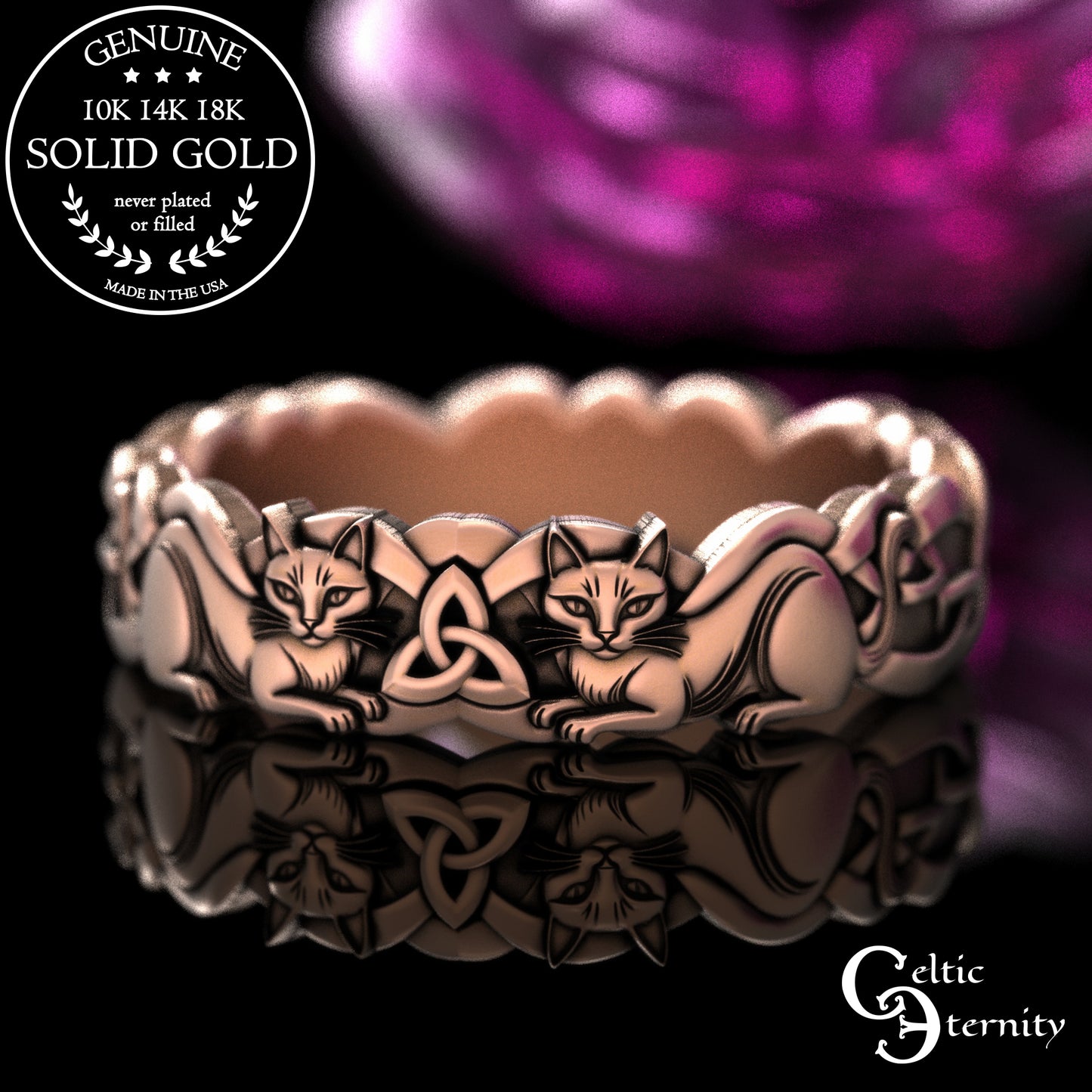 Gold or Platinum Woman's Celtic Cats Wedding Band, 2154