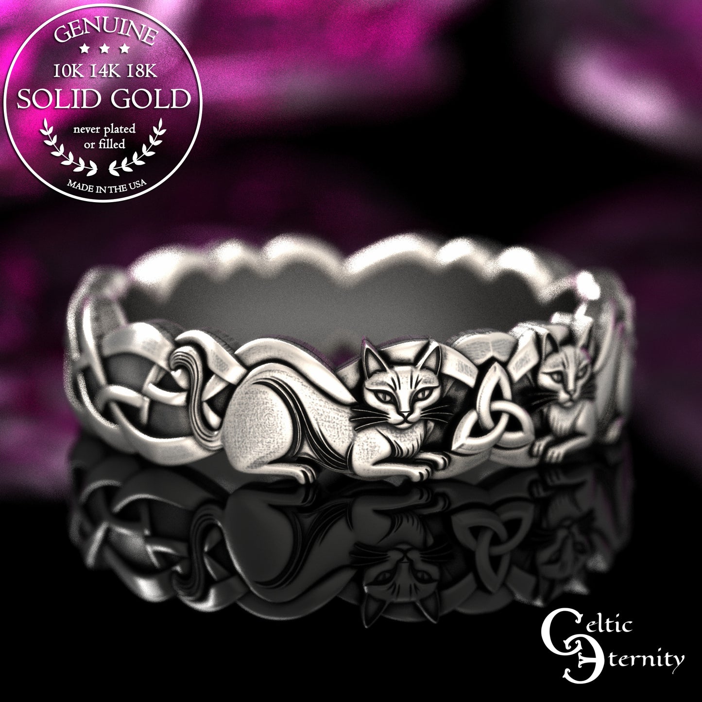 Gold or Platinum Woman's Celtic Cats Wedding Band, 2154