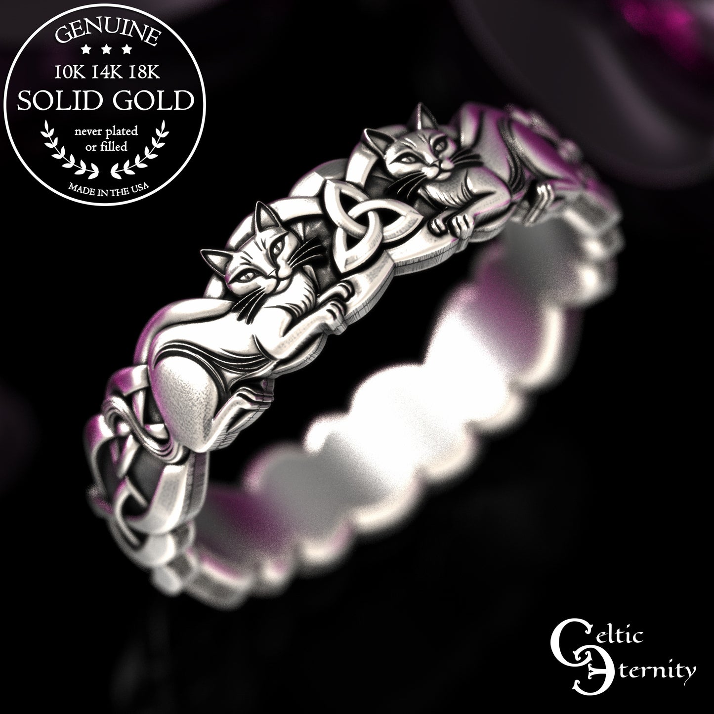 Gold or Platinum Woman's Celtic Cats Wedding Band, 2154