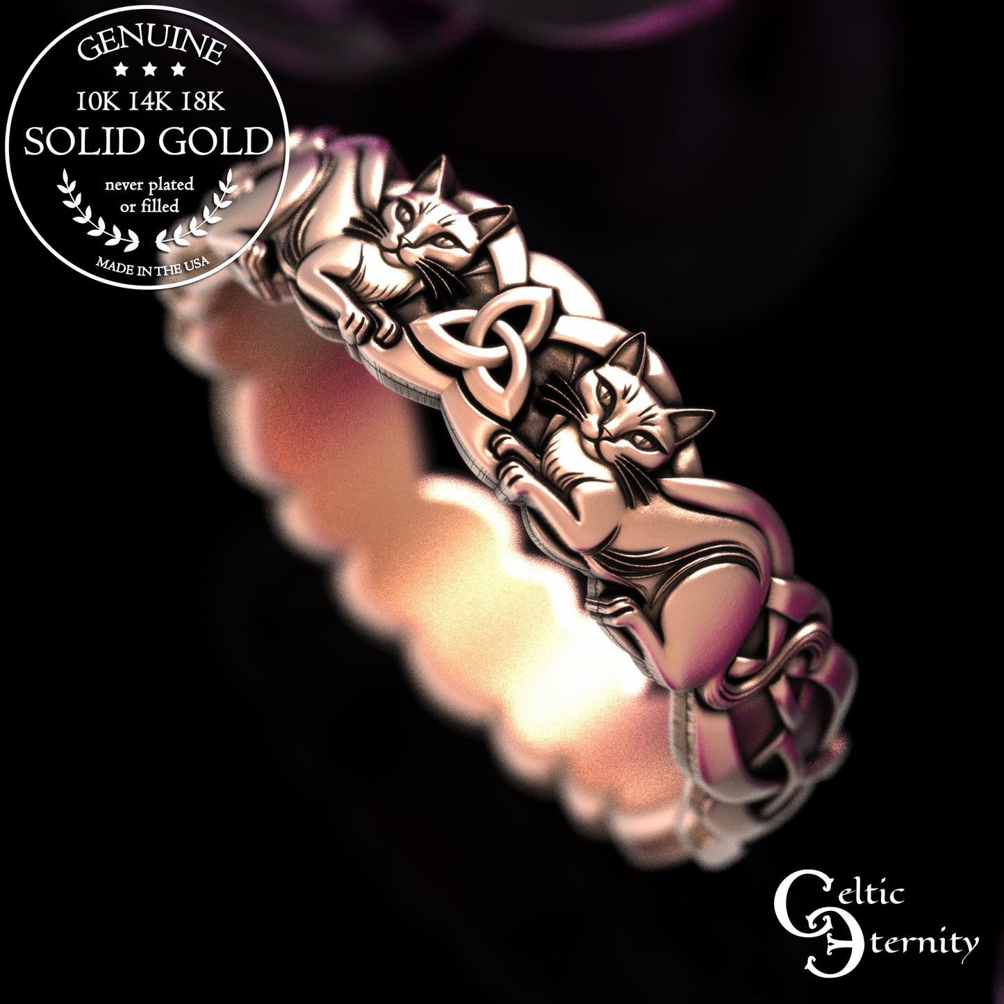 Gold or Platinum Woman's Celtic Cats Wedding Band, 2154