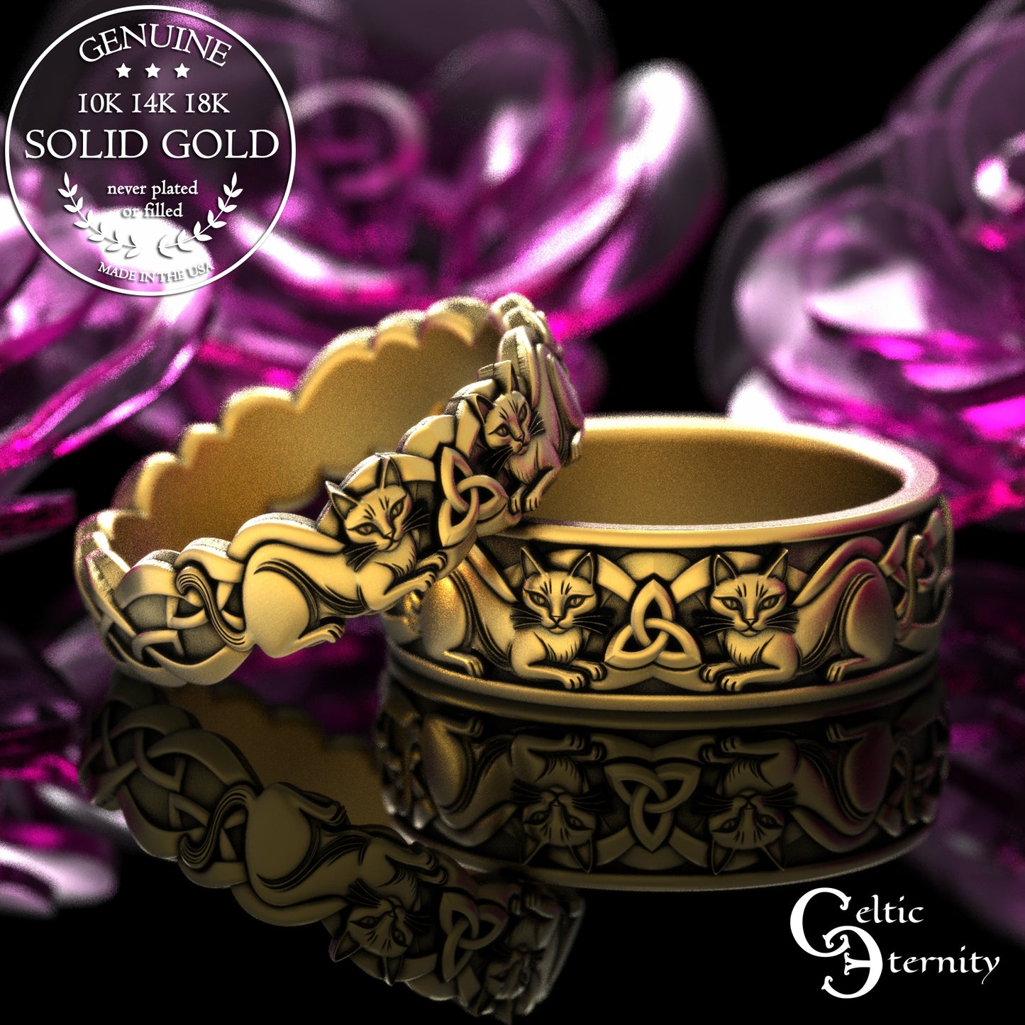 Gold or Platinum Woman's Celtic Cats Wedding Band, 2154