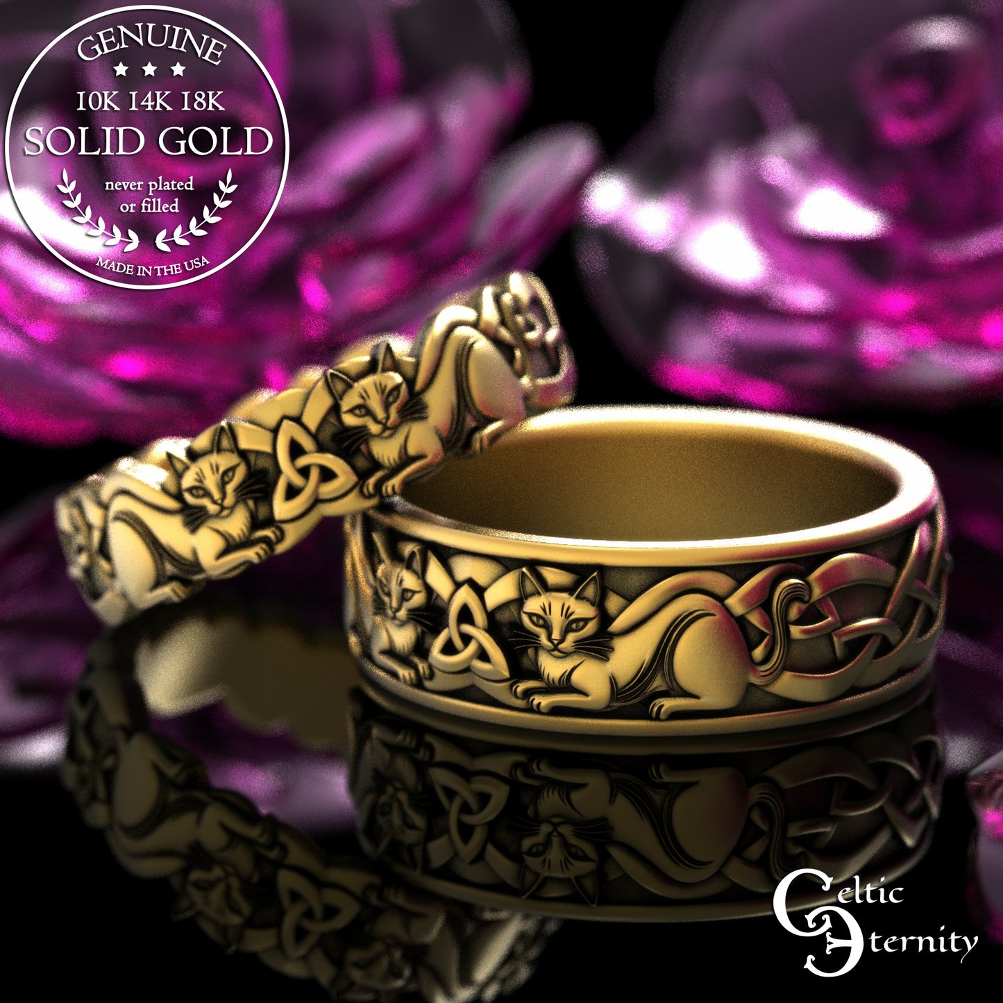 Matching Sterling Bride & Groom Scottish Cat Wedding Band Set, 2154 2155