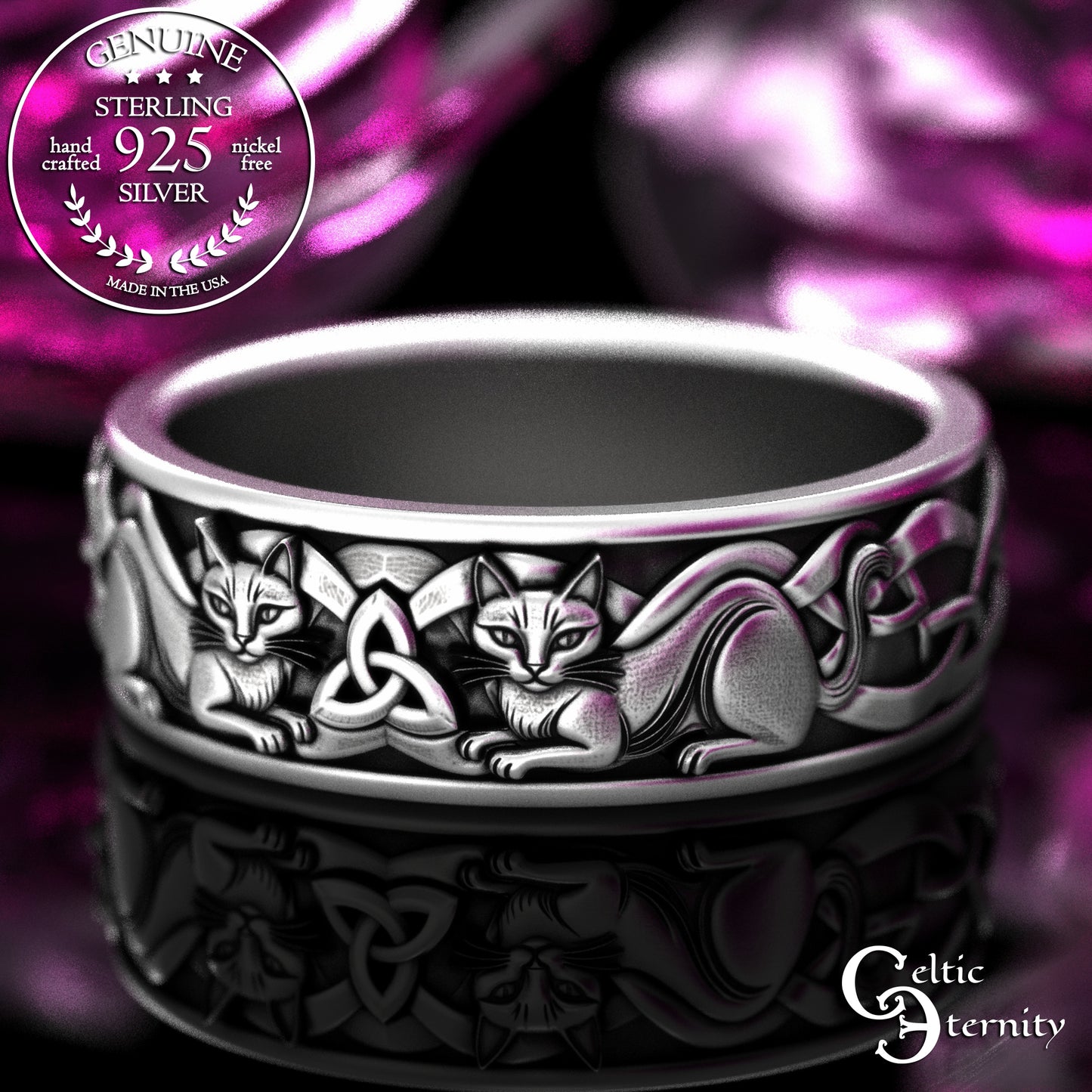 Men's Sterling Irish Cats Wedding Band, 2155